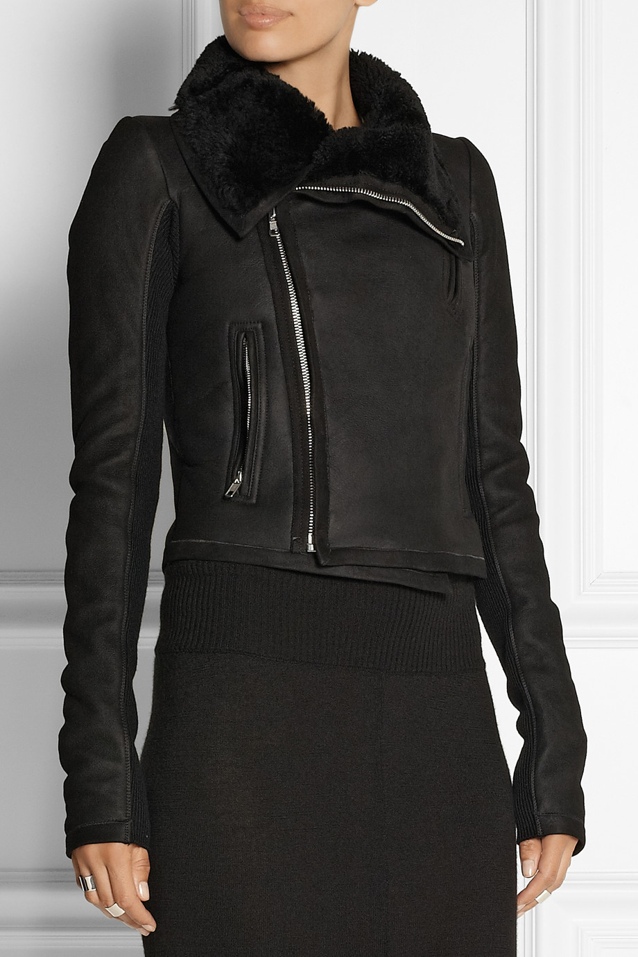 Rick Owens Classic Nz Shearling Biker Jacket In Black Lyst Gallery