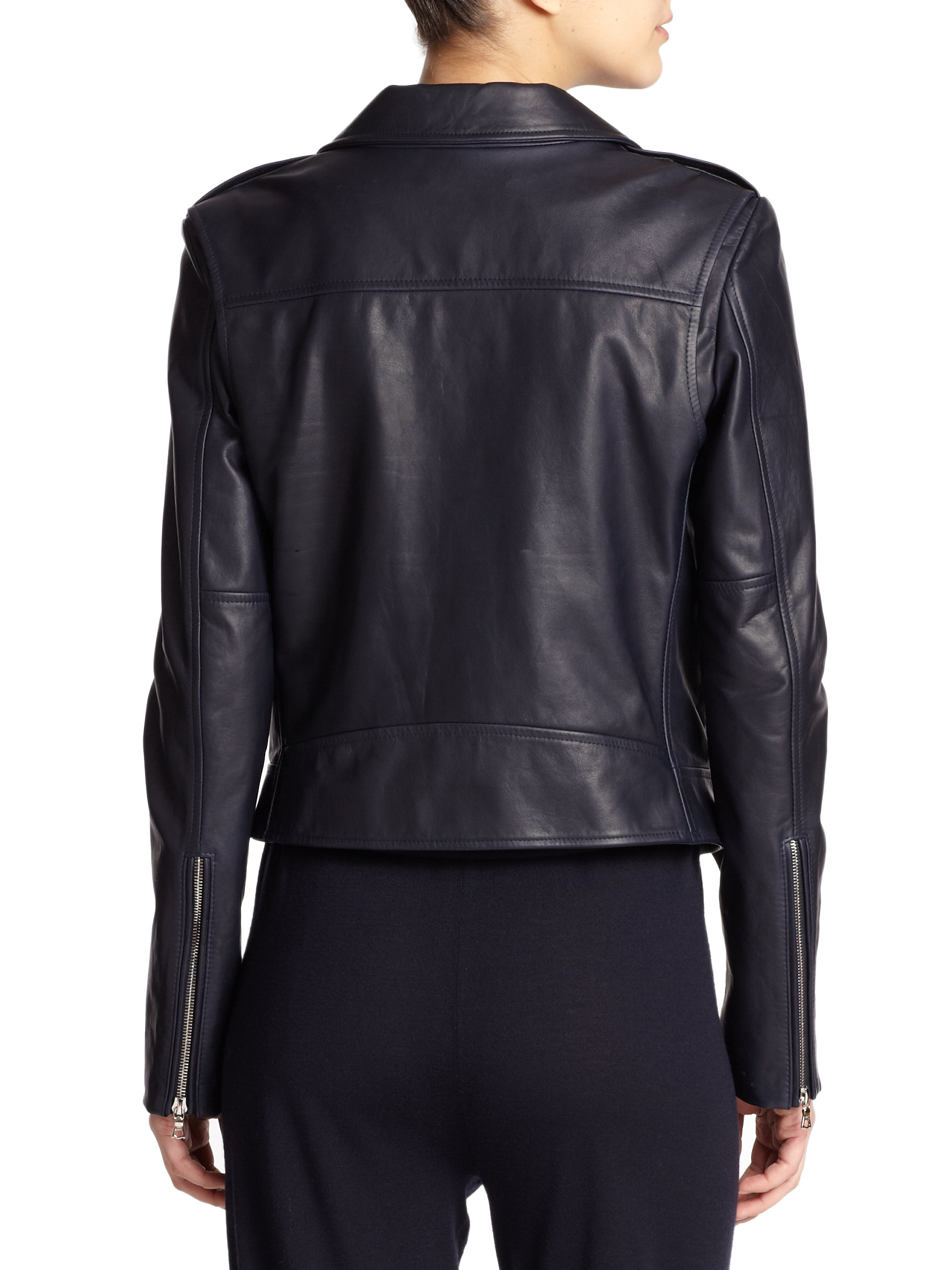Lyst - Theory Sahral Leather Moto Jacket in Blue