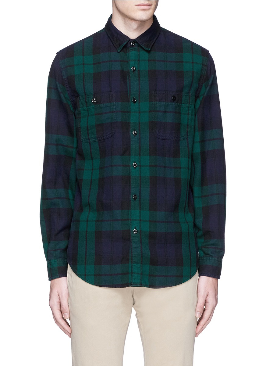 J.crew Herringbone Flannel Shirt In Black Watch Plaid for Men | Lyst