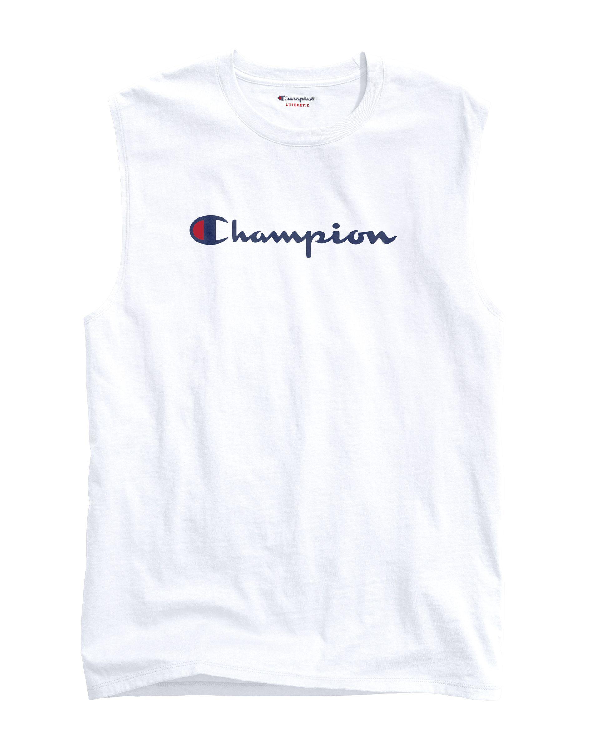 Champion Cotton Classic Jersey Muscle Tee, Script Logo in White for Men