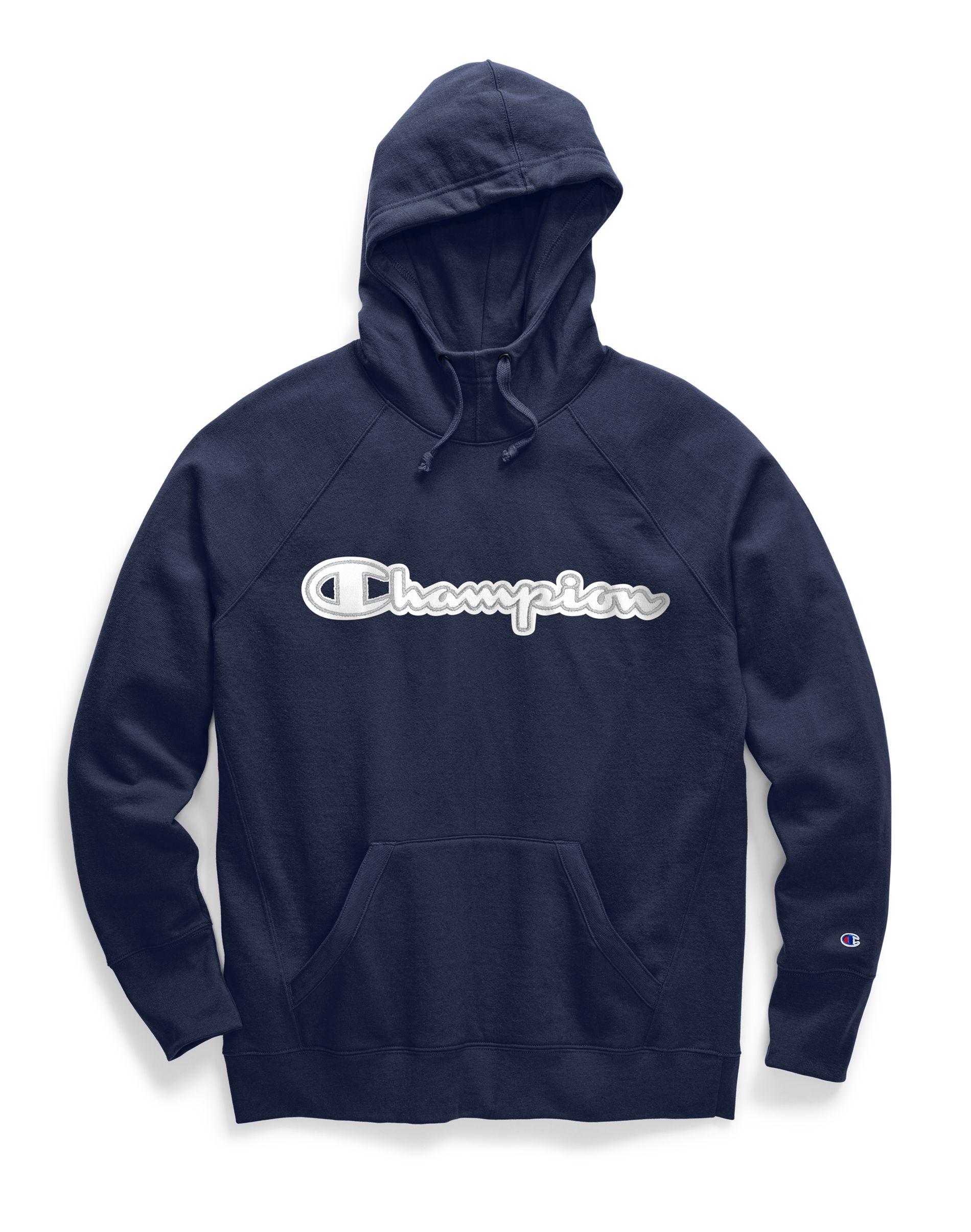Champion Powerblend® Fleece Pullover Hoodie, Chainstitch Logo in Blue ...