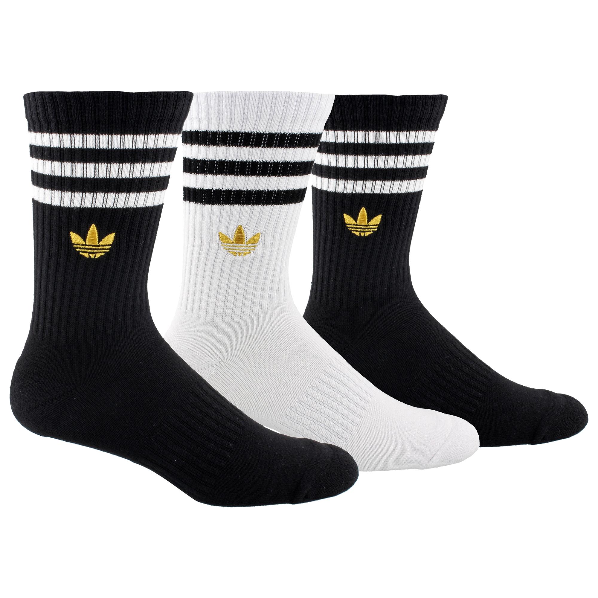 adidas Originals 3 Stripe Embroidered 3 Pack Crew Socks in Black for ...