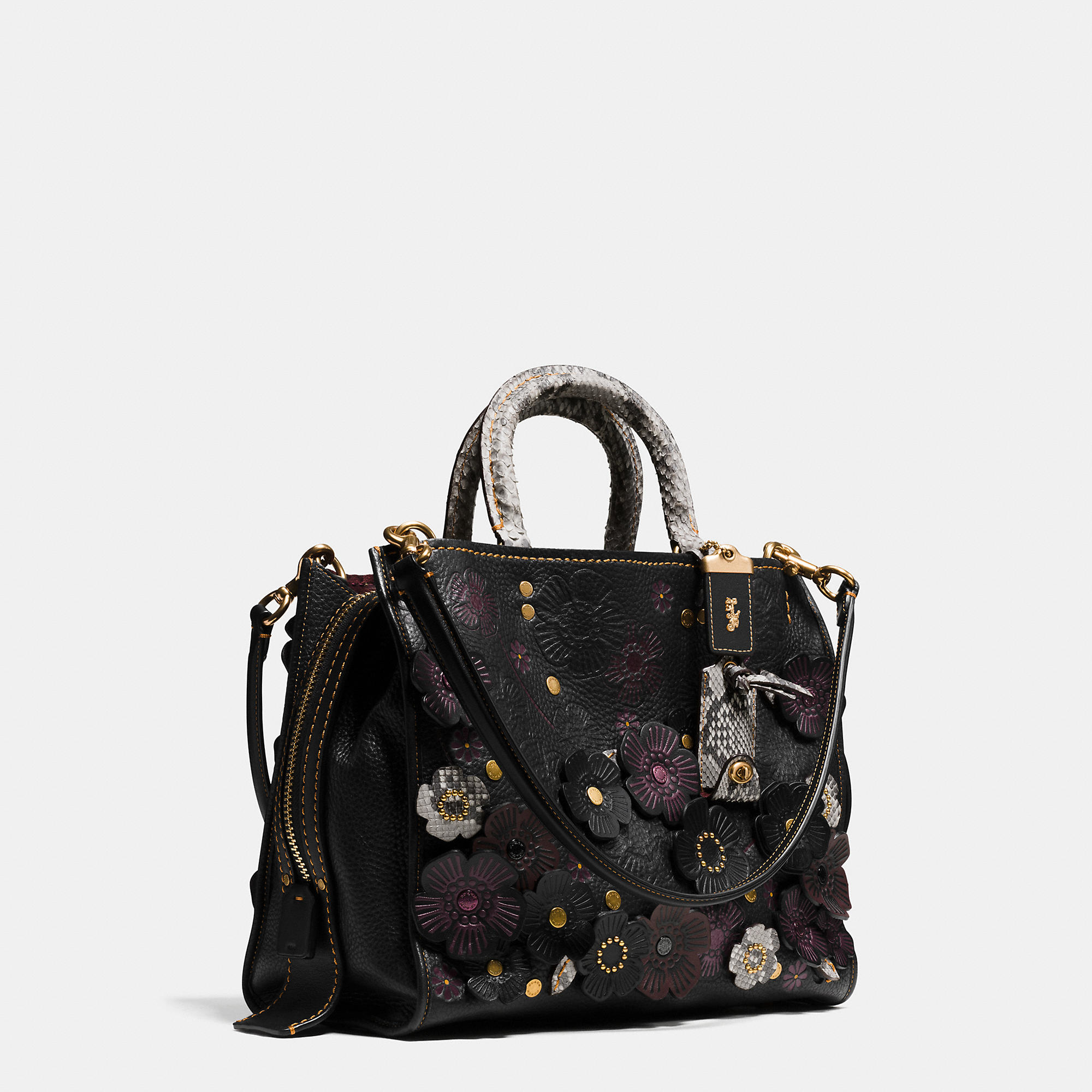 Lyst - Coach Tea Rose Applique Rogue Bag In Exotic Leather in Black