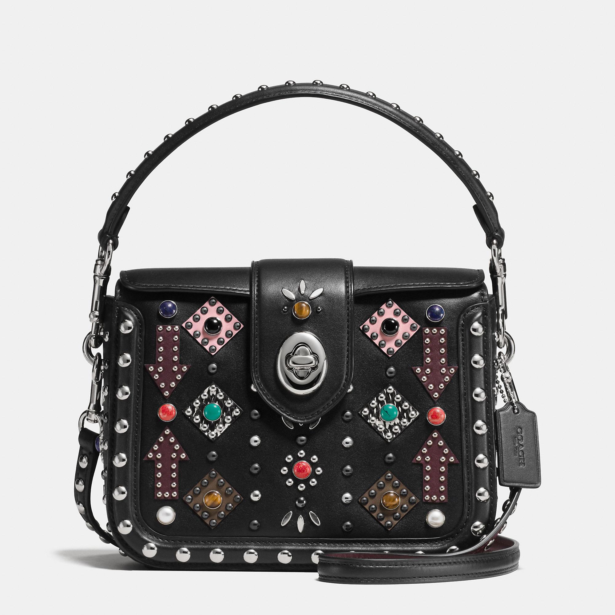 Coach All Over Western Rivets Page Crossbody In Glovetanned Leather in Black - Lyst