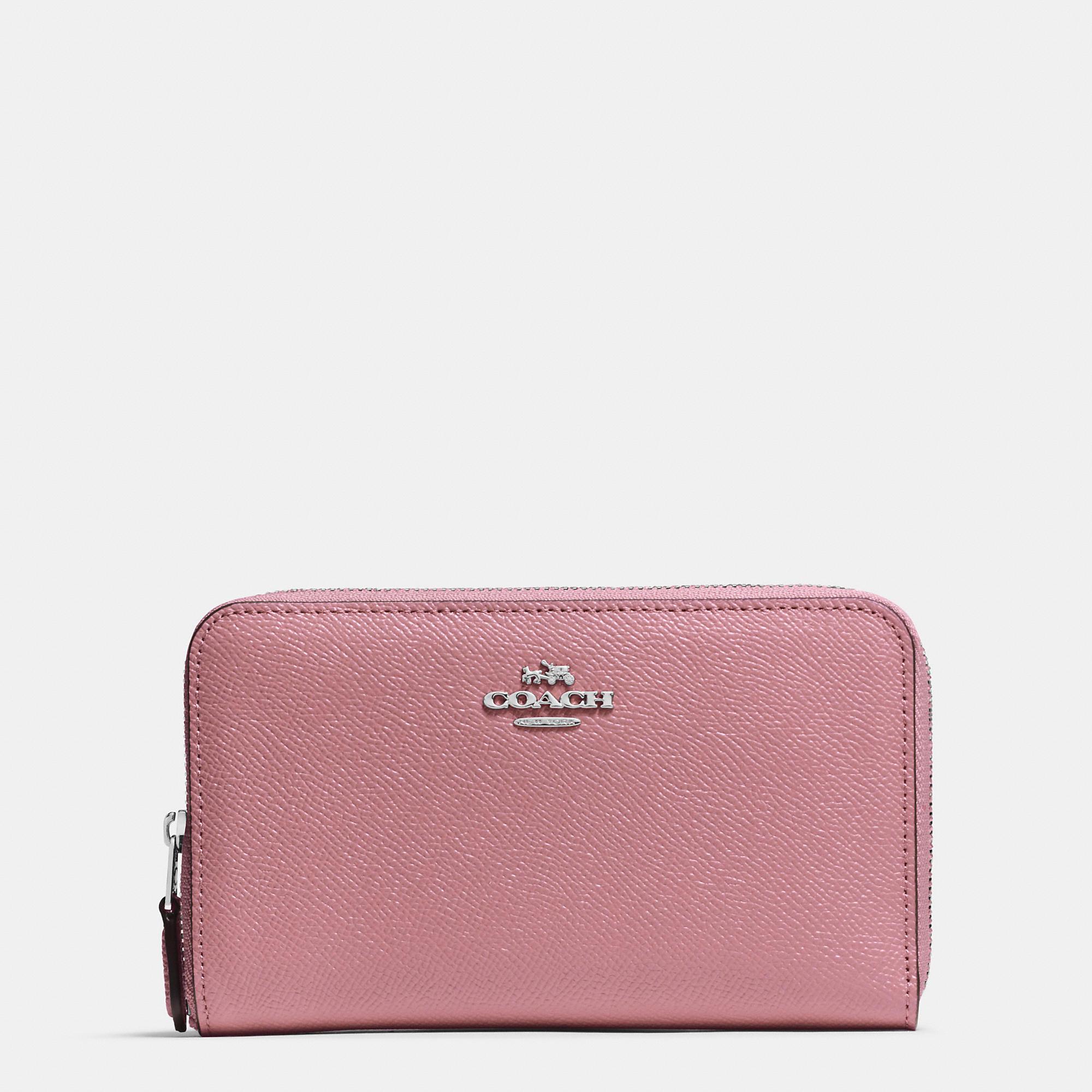 Coach Medium Zip Around Wallet In Crossgrain Leather in Pink | Lyst