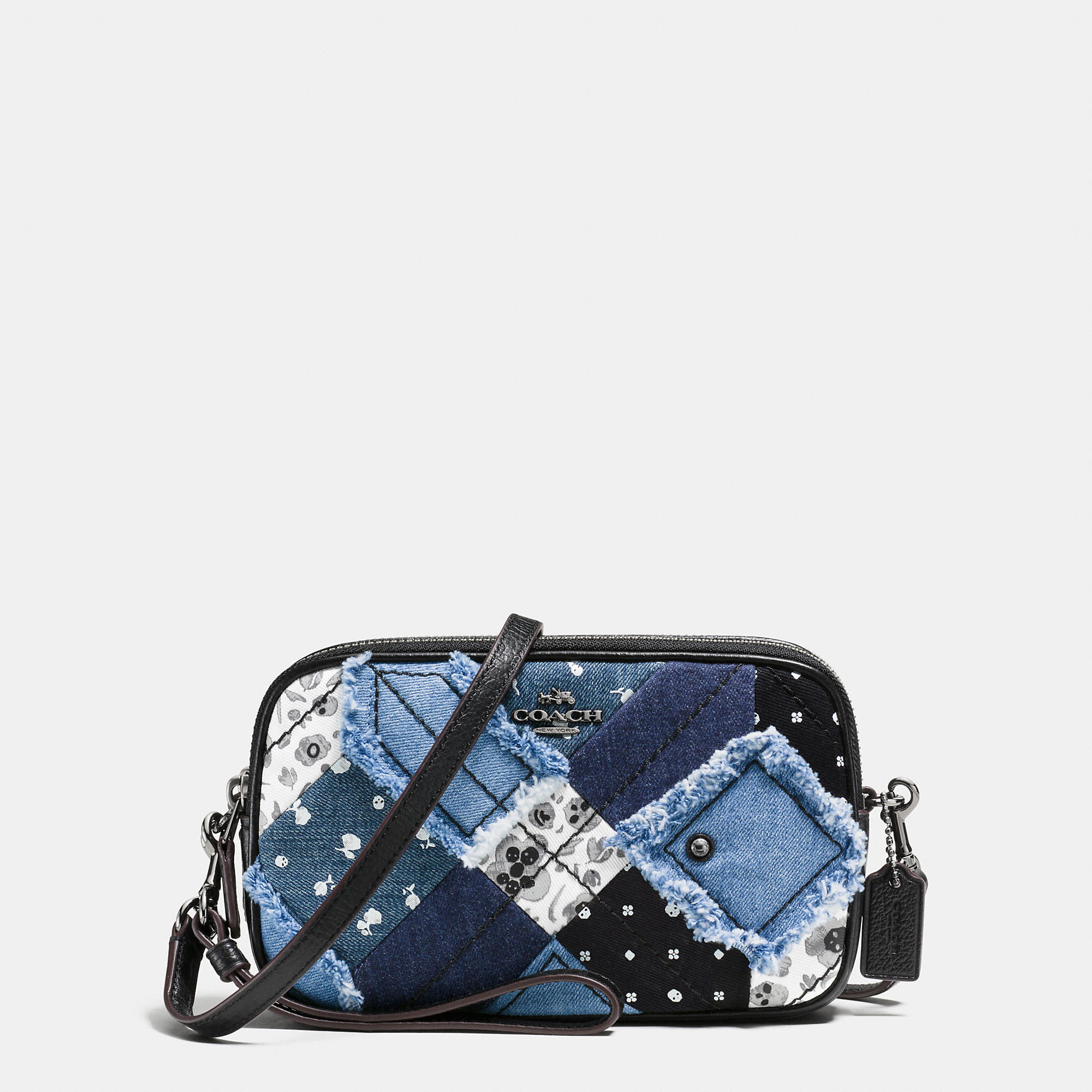 iphone shoulder for strap (DARK In Coach Multicolor Quilt Denim Clutch Crossbody in Canyon