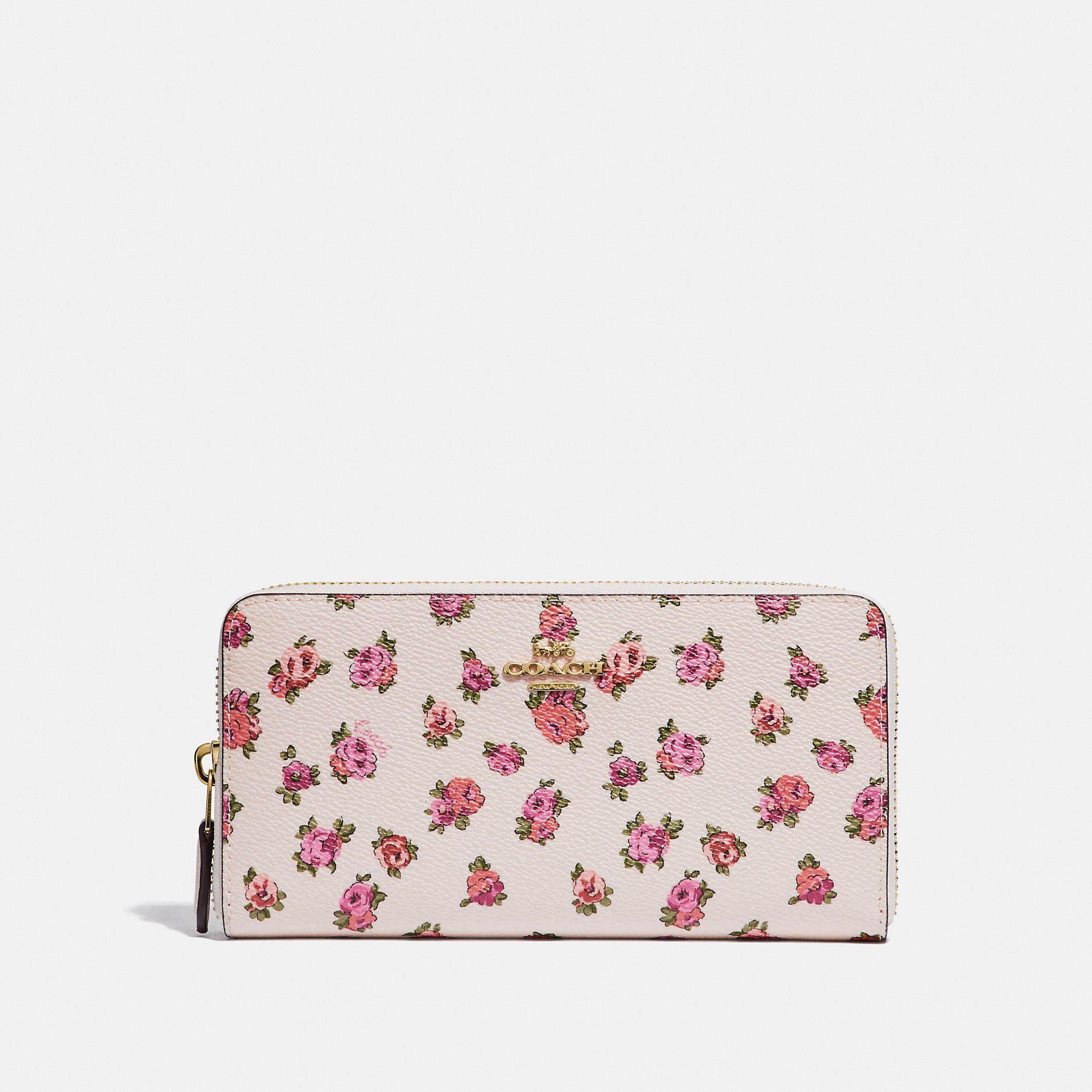 COACH Accordion Zip Wallet With Mini Vintage Rose Print in Pink - Lyst