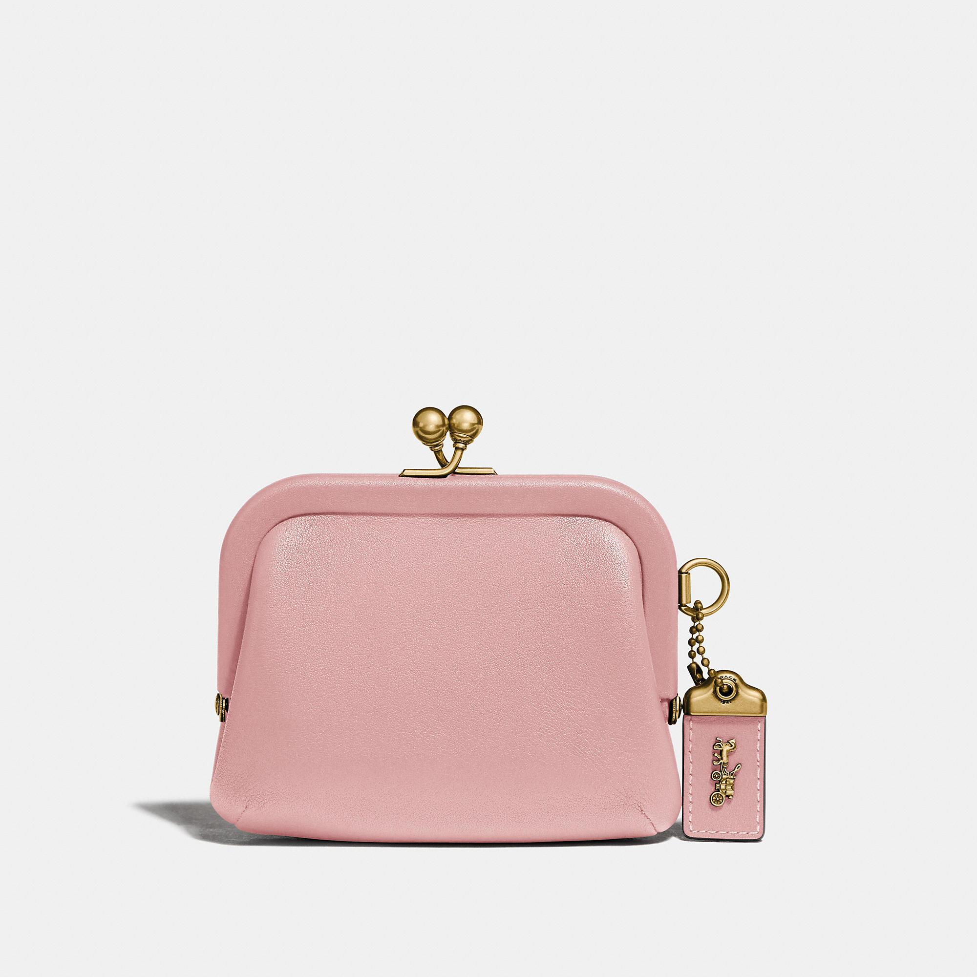 COACH Leather Kisslock Coin Purse in Blossom/Brass (Pink) - Lyst