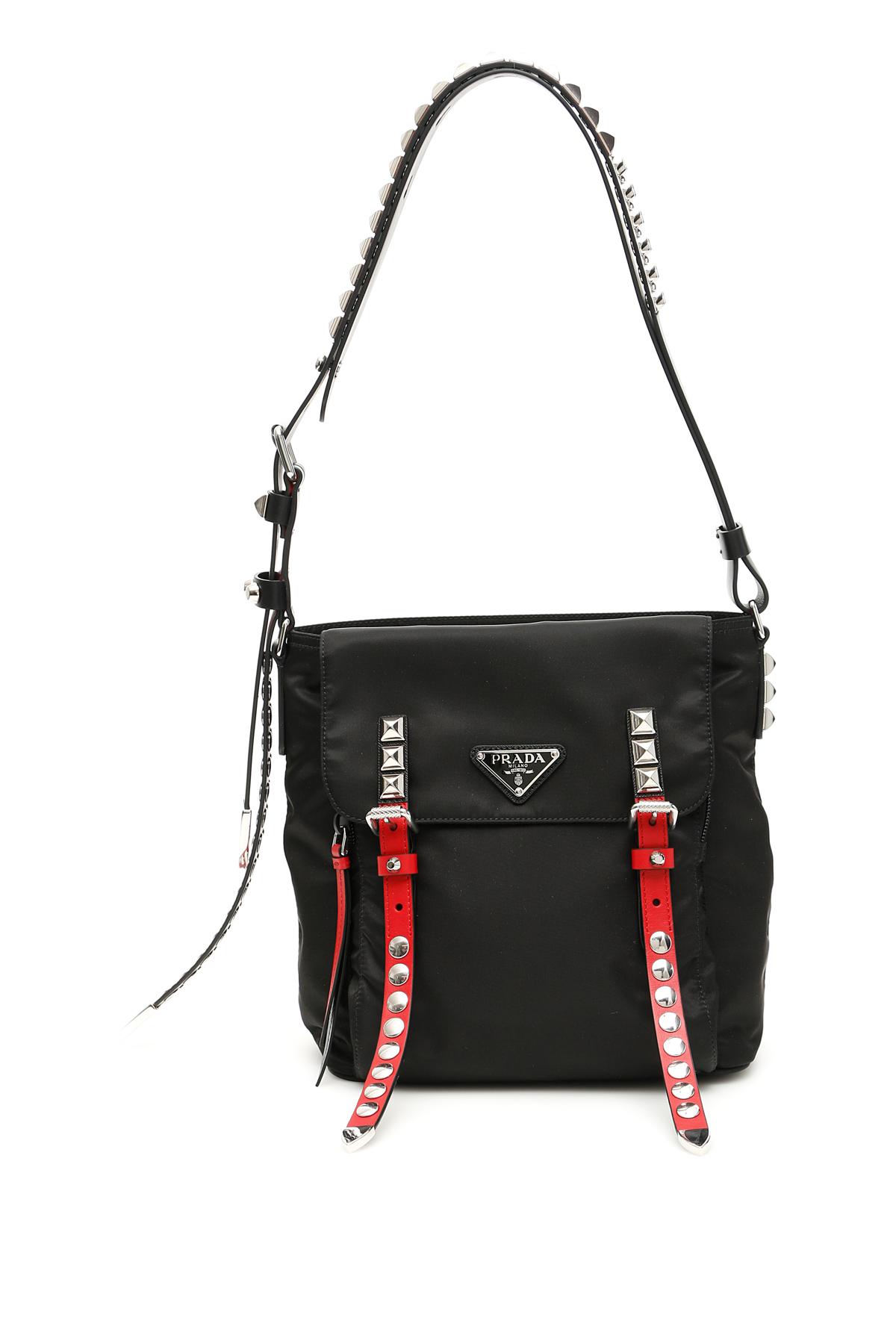 Prada Nylon Bucket Bag With Studs in White - Lyst