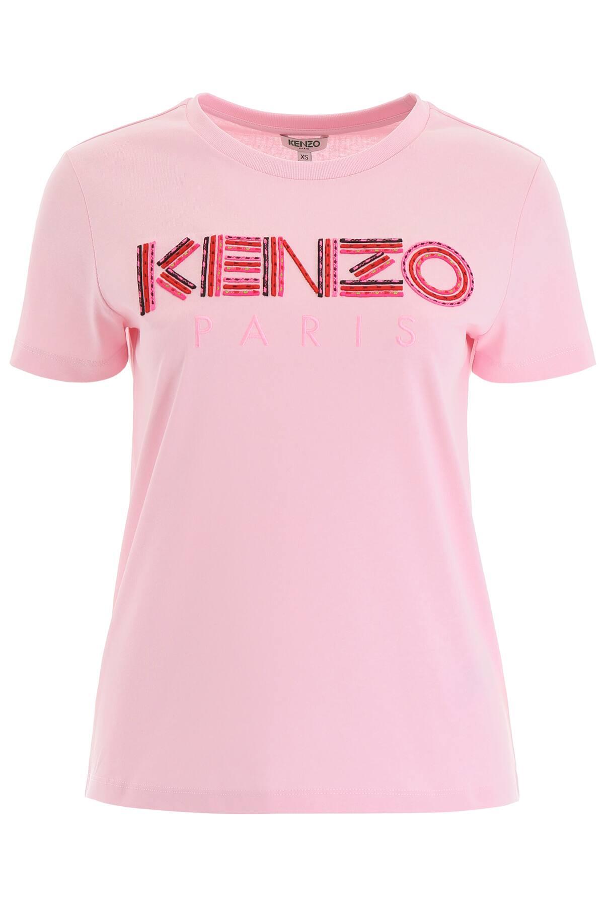 KENZO Cotton Logo Embroidered T-shirt in Pink - Save 10% - Lyst