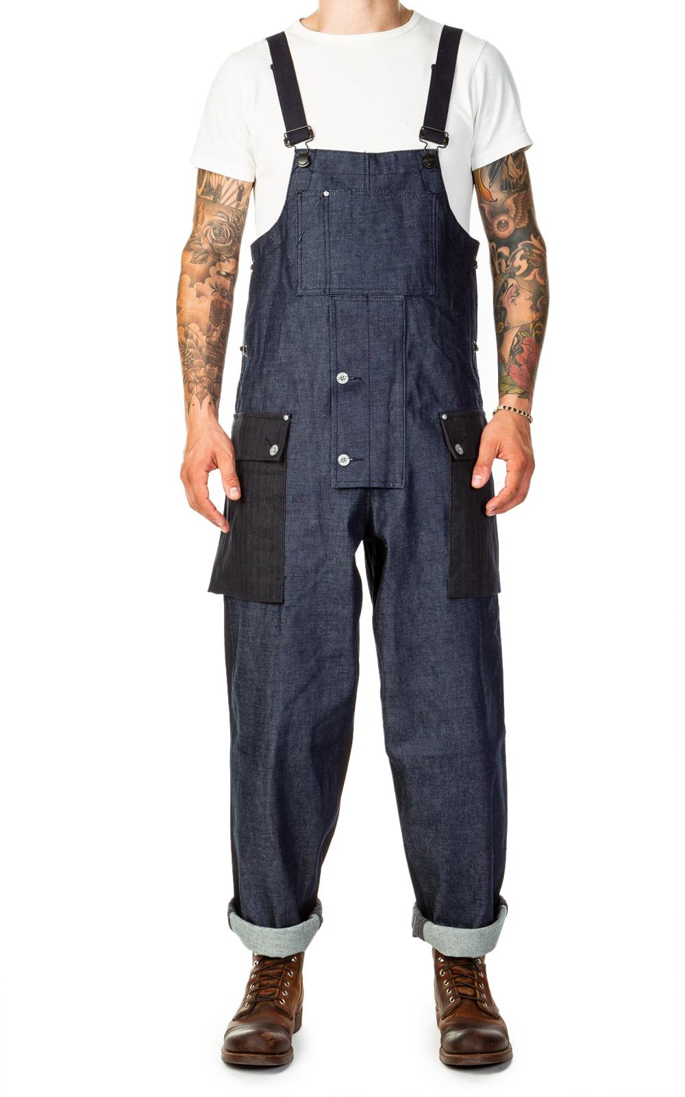 Nigel Cabourn Naval Dungaree Mix Herringbone Black/navy in Black for