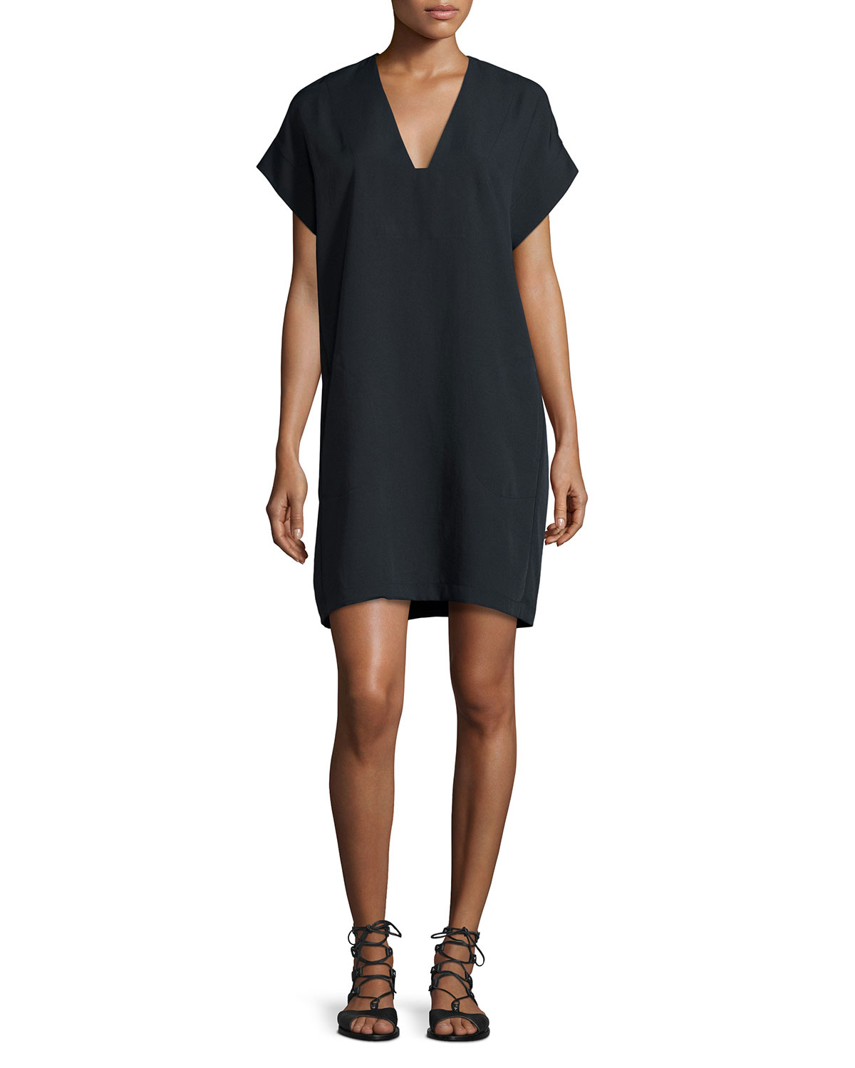 V neck shift dresses with sleeves dress