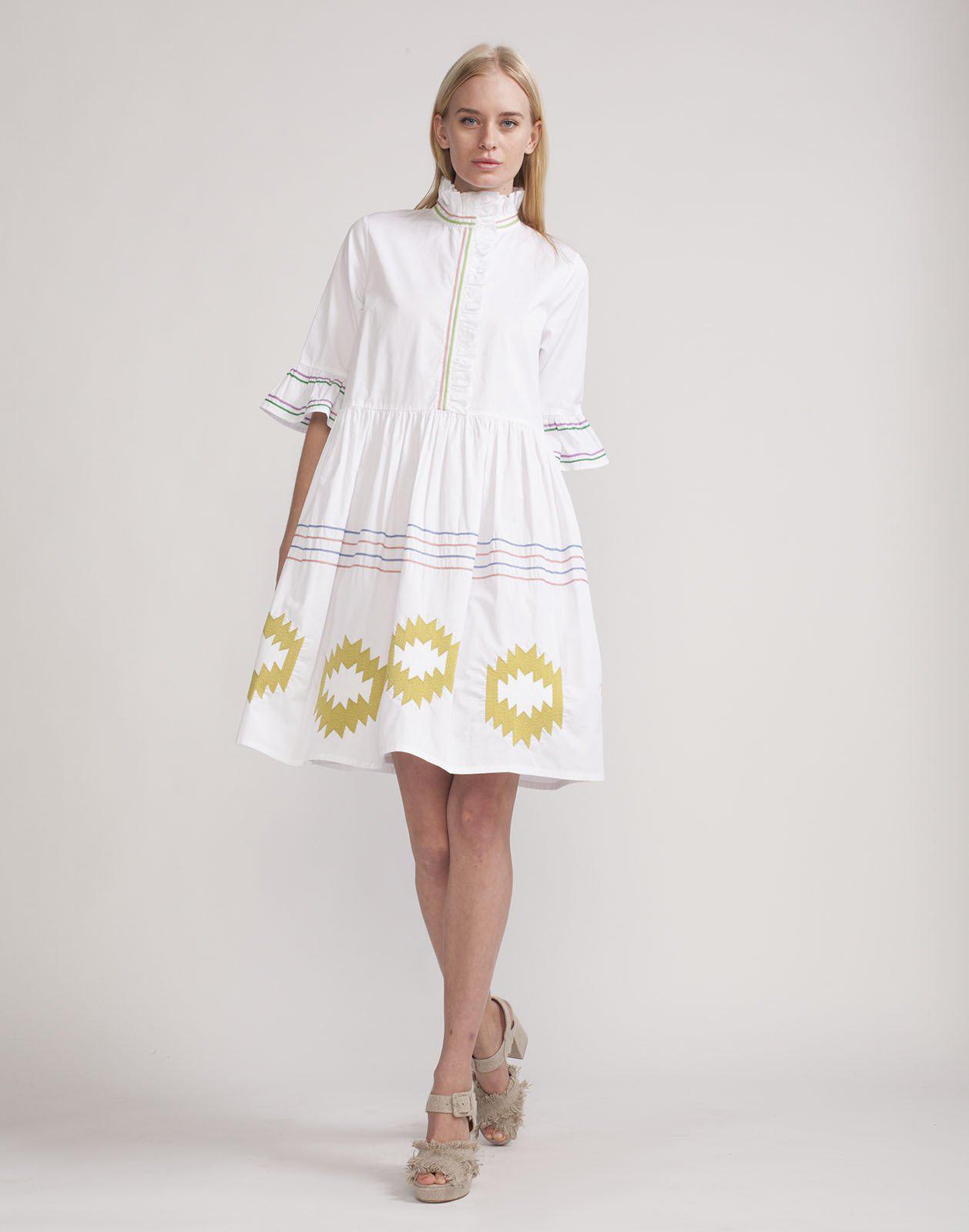 Lyst Cynthia Rowley White Polished Cotton Embroidered Dress In Gallery