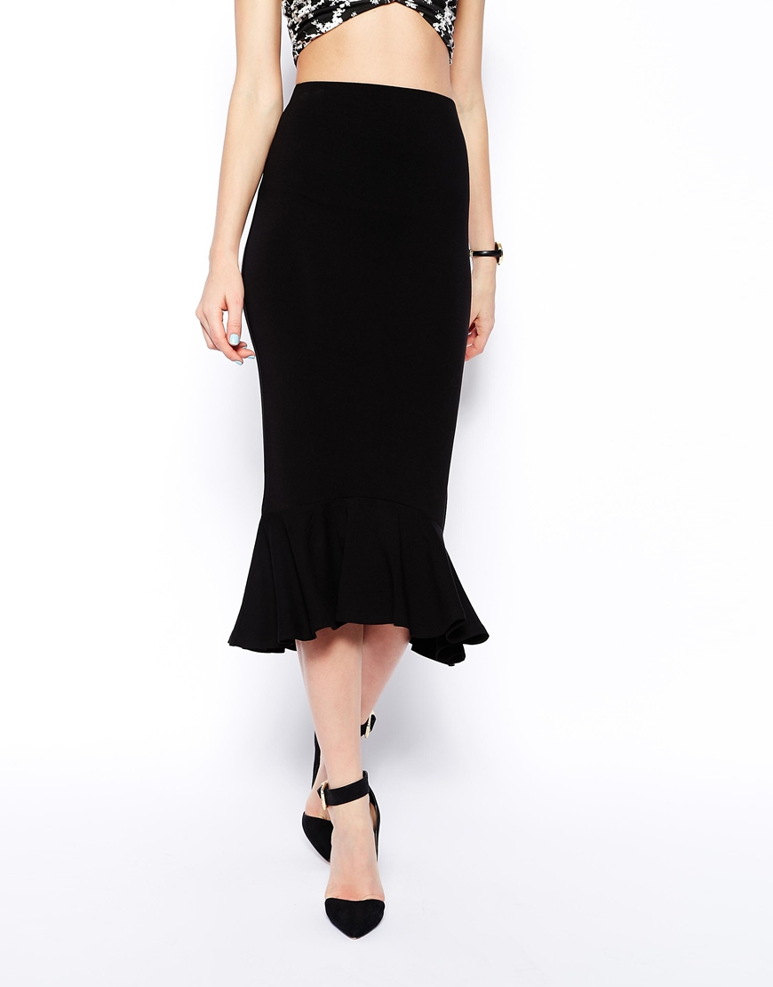 Lyst - Asos Dropped Waist Skirt with Peplum Hem in Black