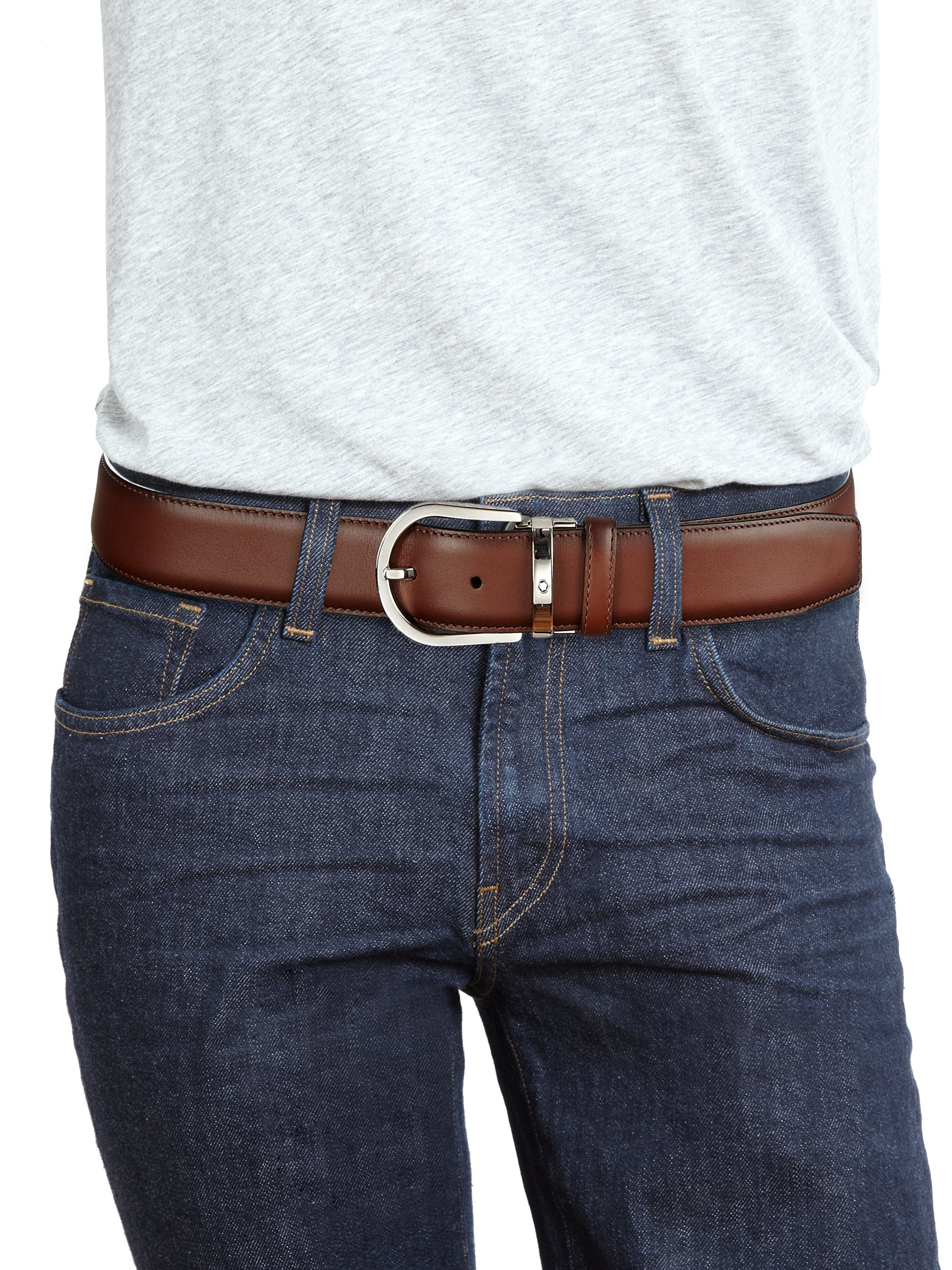 Montblanc Horseshoe-Pin Leather Belt in Brown for Men - Lyst