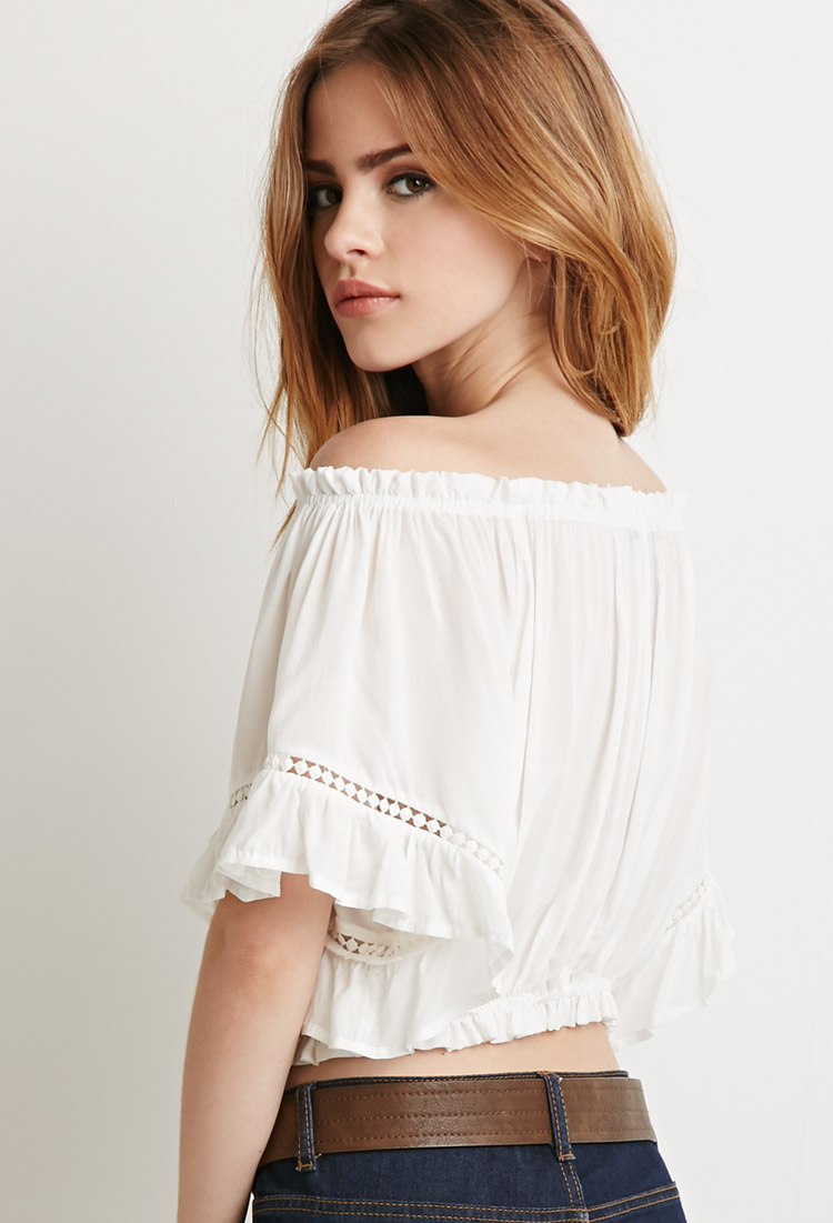 Lyst Forever 21 Off The Shoulder Peasant Top In Natural 2170