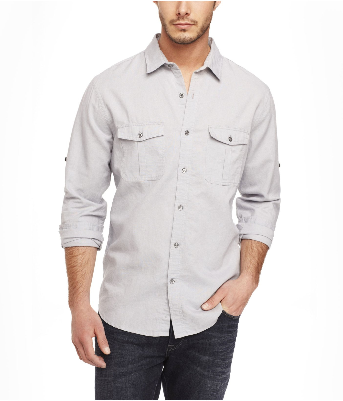 Express Linencotton Two Pocket Shirt in Gray for Men | Lyst