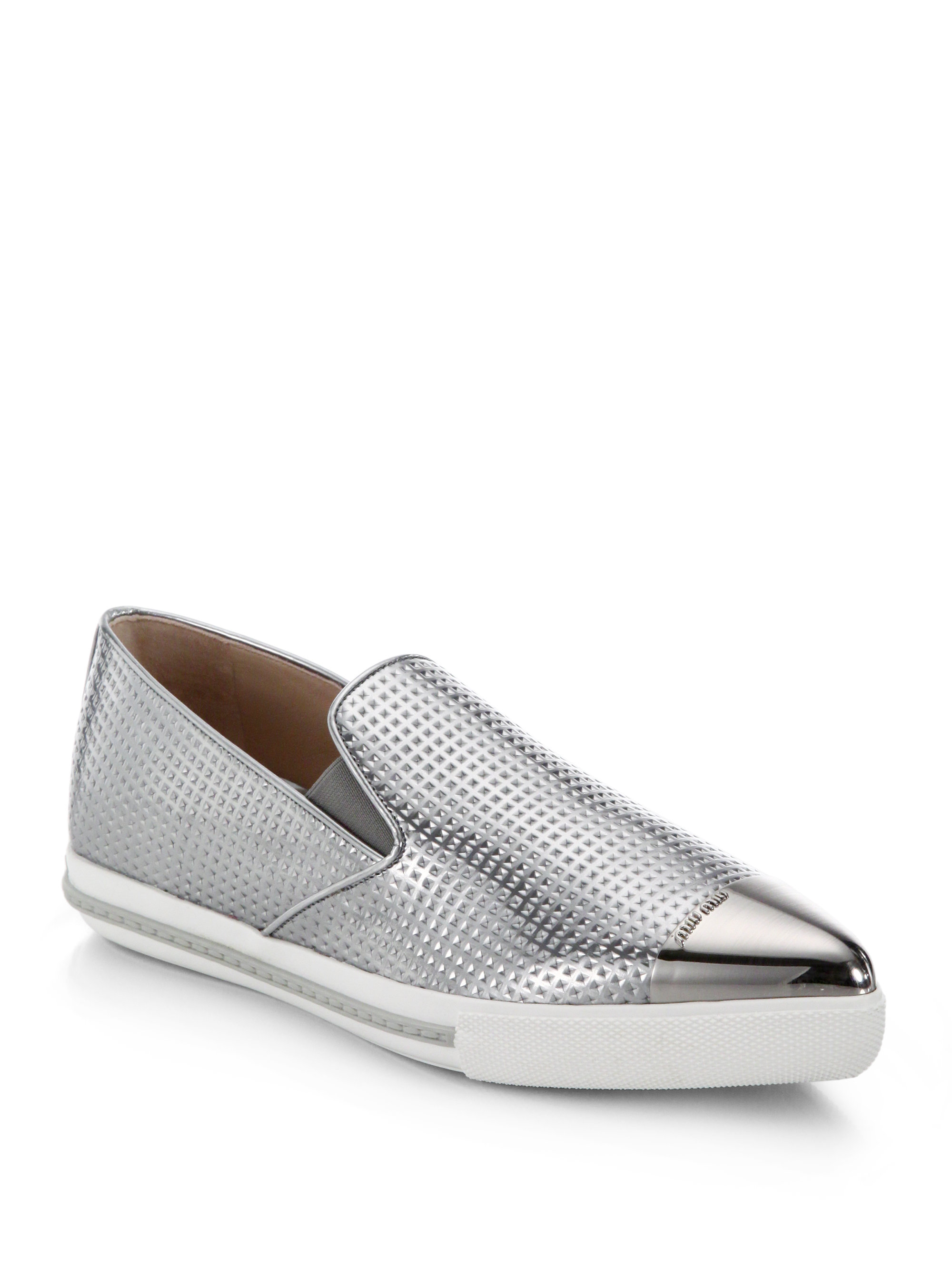 Lyst - Miu Miu Metallic Leather Cap-toe Sneakers in Metallic