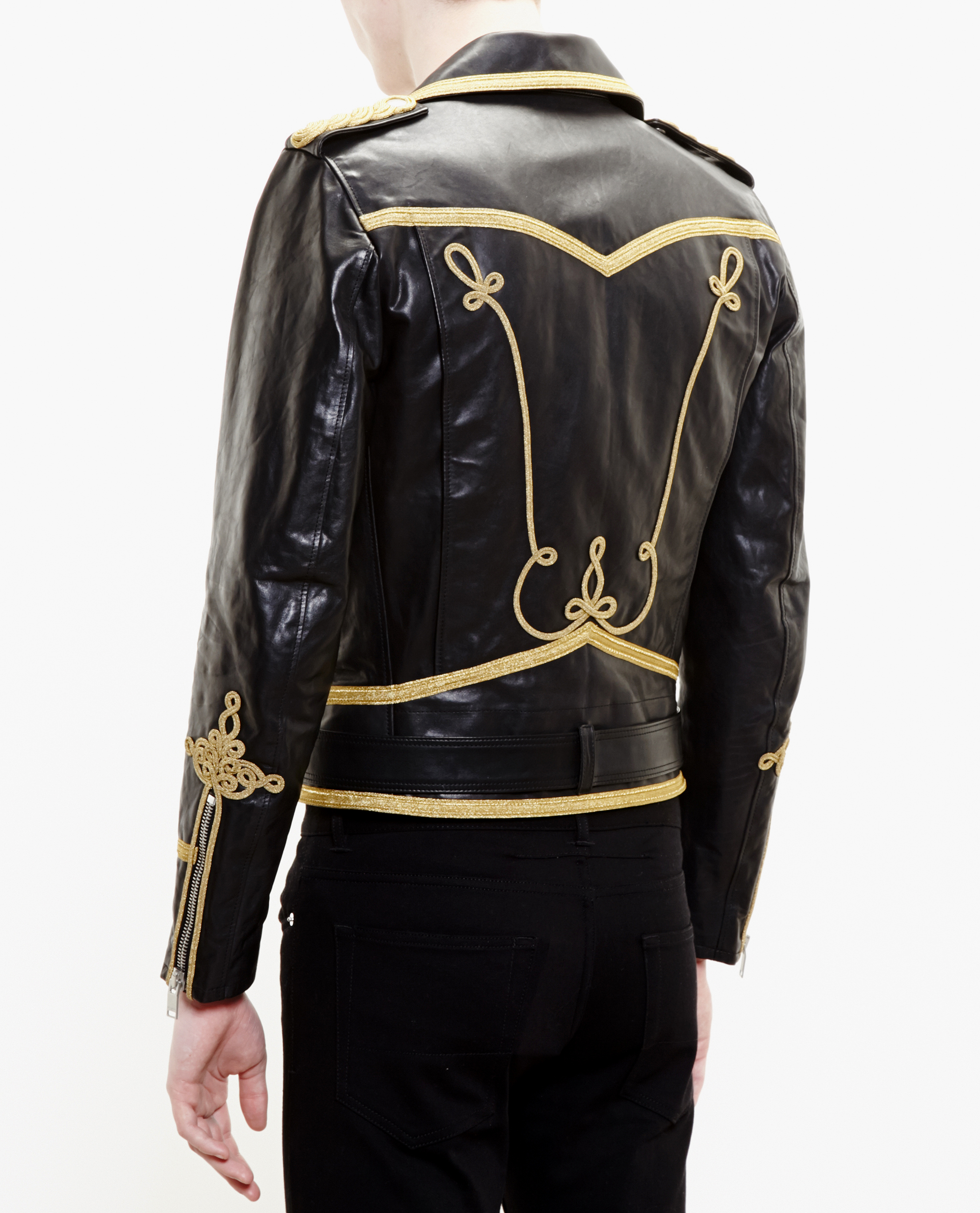 Lyst - Saint Laurent Leather Jacket With Gold-Tone Piping in Metallic ...