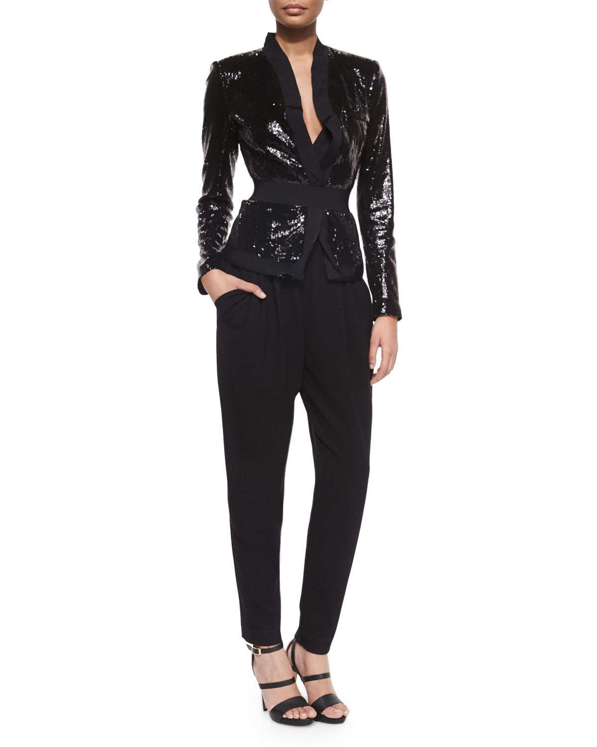 Lyst - Donna Karan Sleeveless Harem-pant Combo Jumpsuit in Black