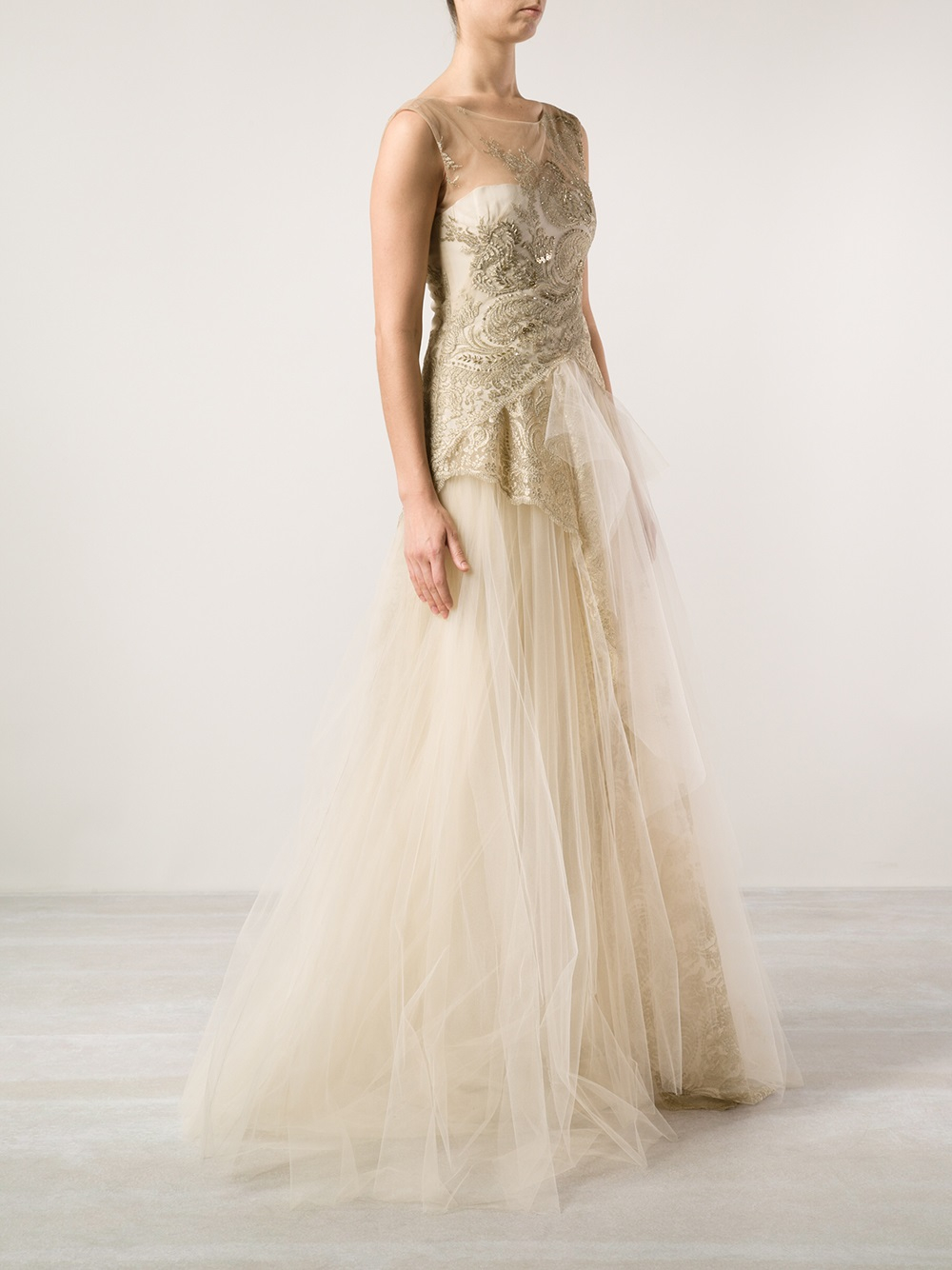 marchesa notte gold gown