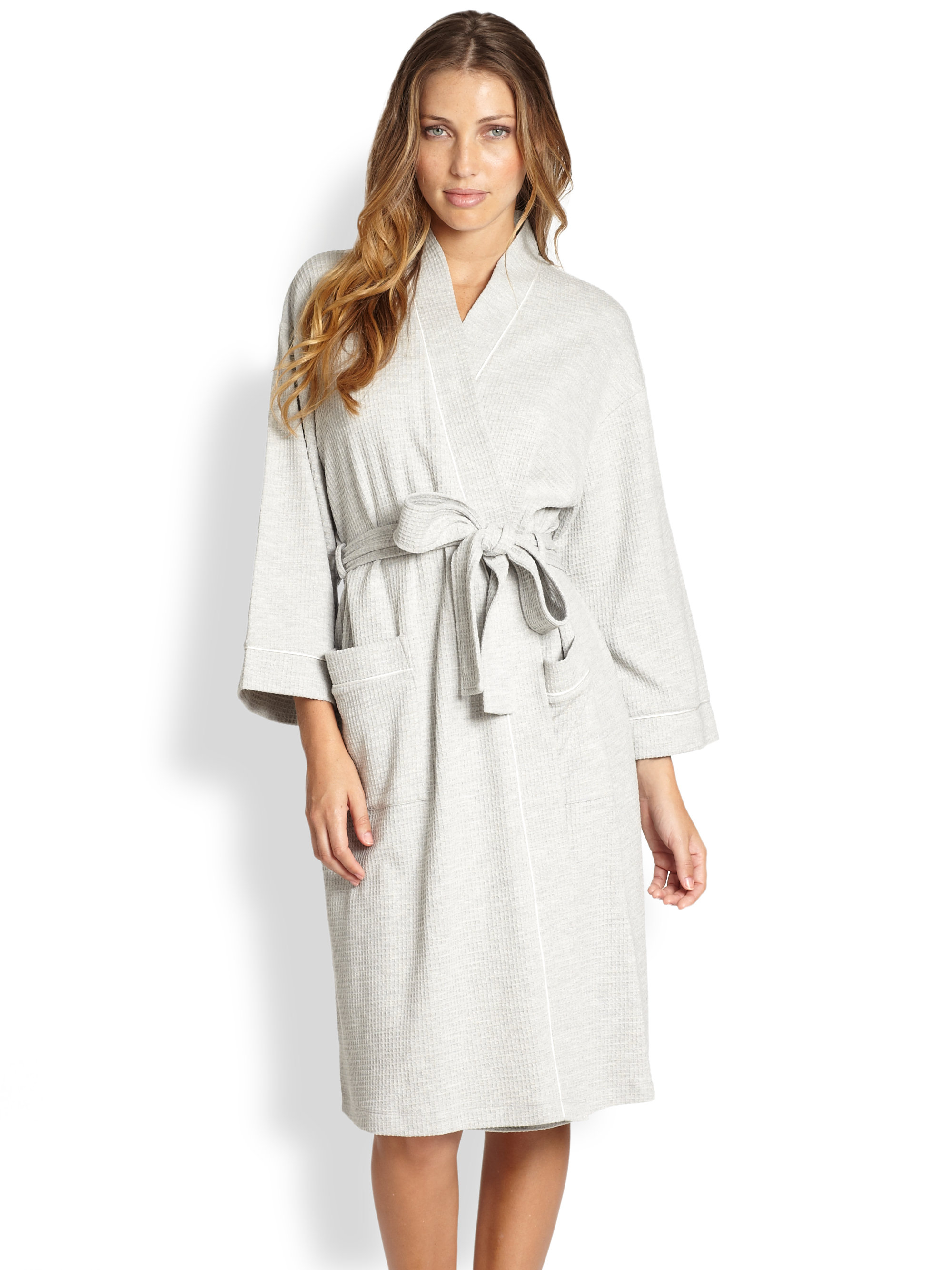 Cottonista Waffle Knit Short Robe in Gray Lyst