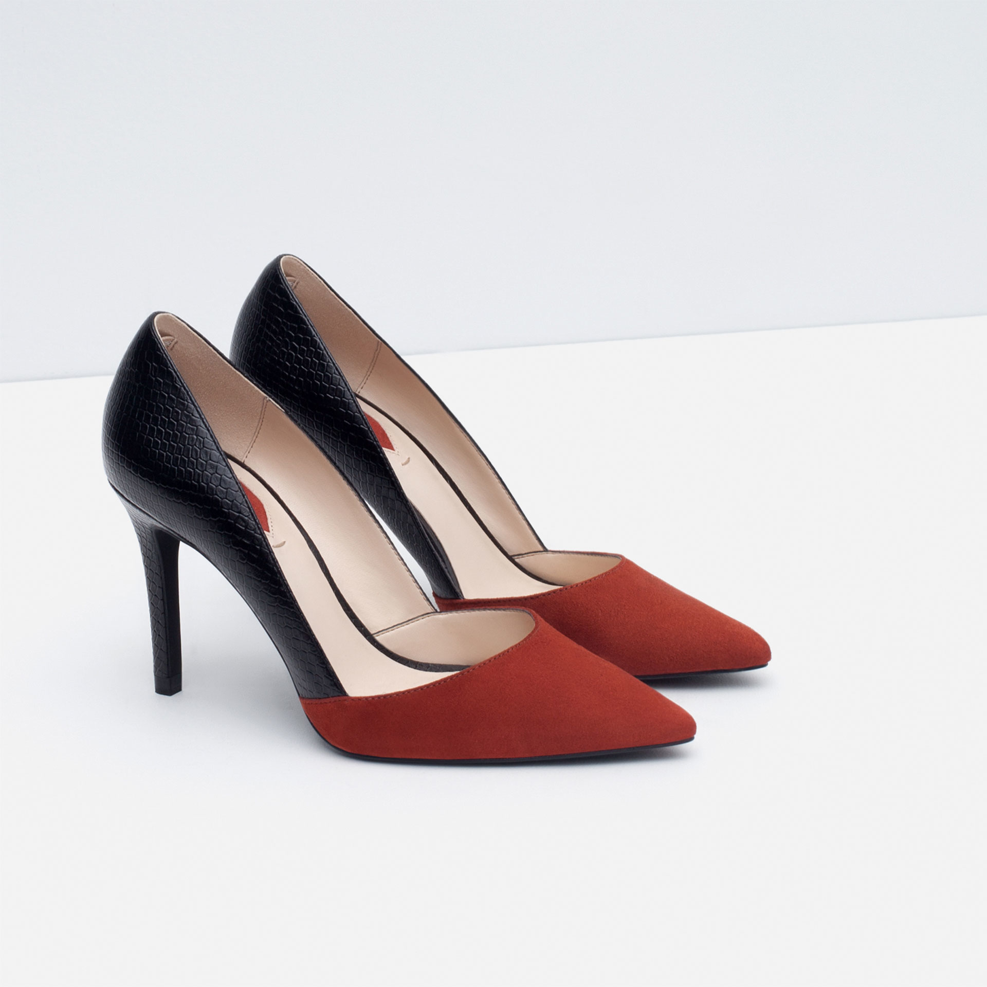  Zara  Mid Heel Combined Court Shoes in Red Multicolour Lyst