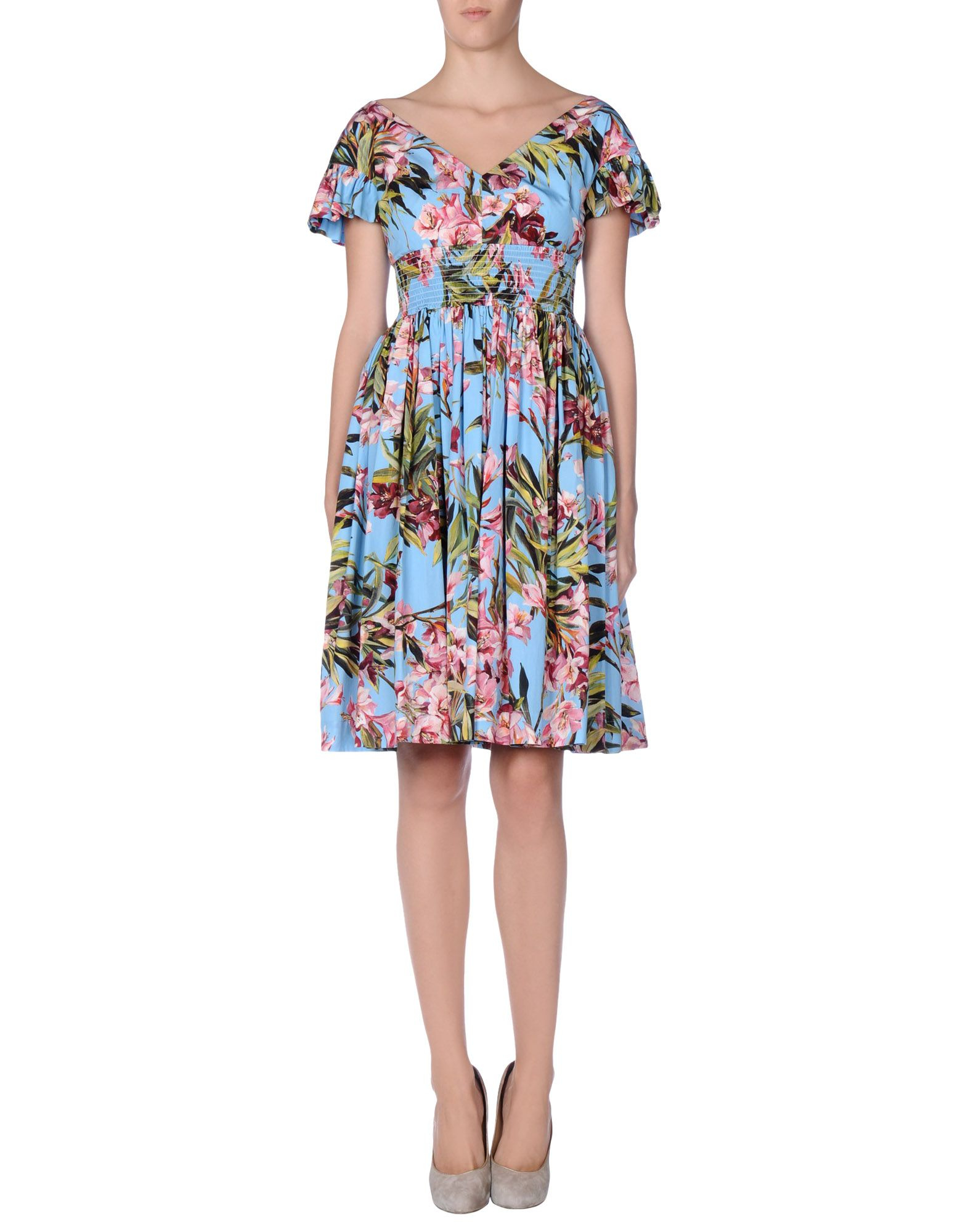 Dolce & Gabbana Floral Printed Stretch Silk Dress in White - Lyst