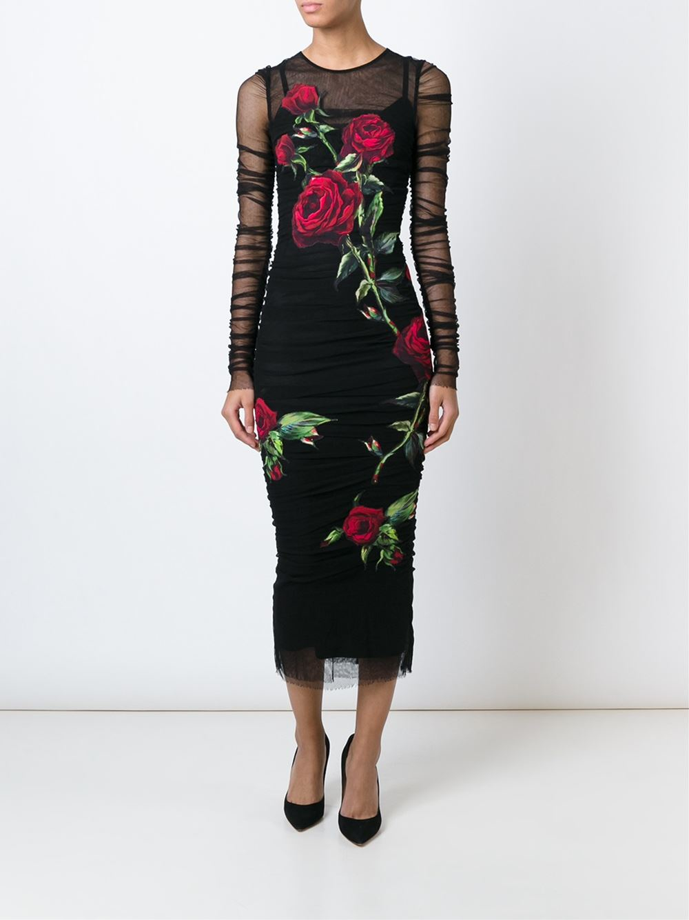 Lyst Dolce & Gabbana Rose Patch Tulle Dress in Black