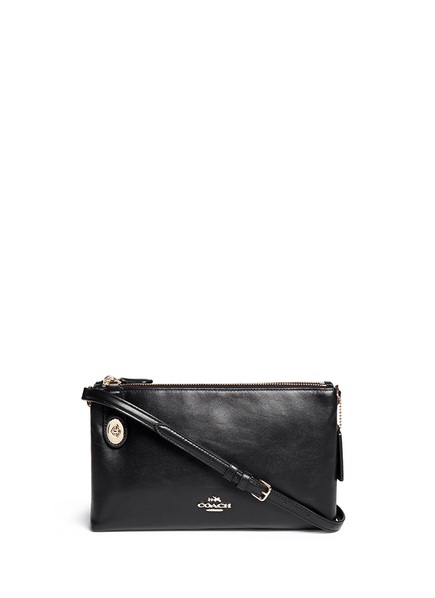 leather double zip crossbody bag