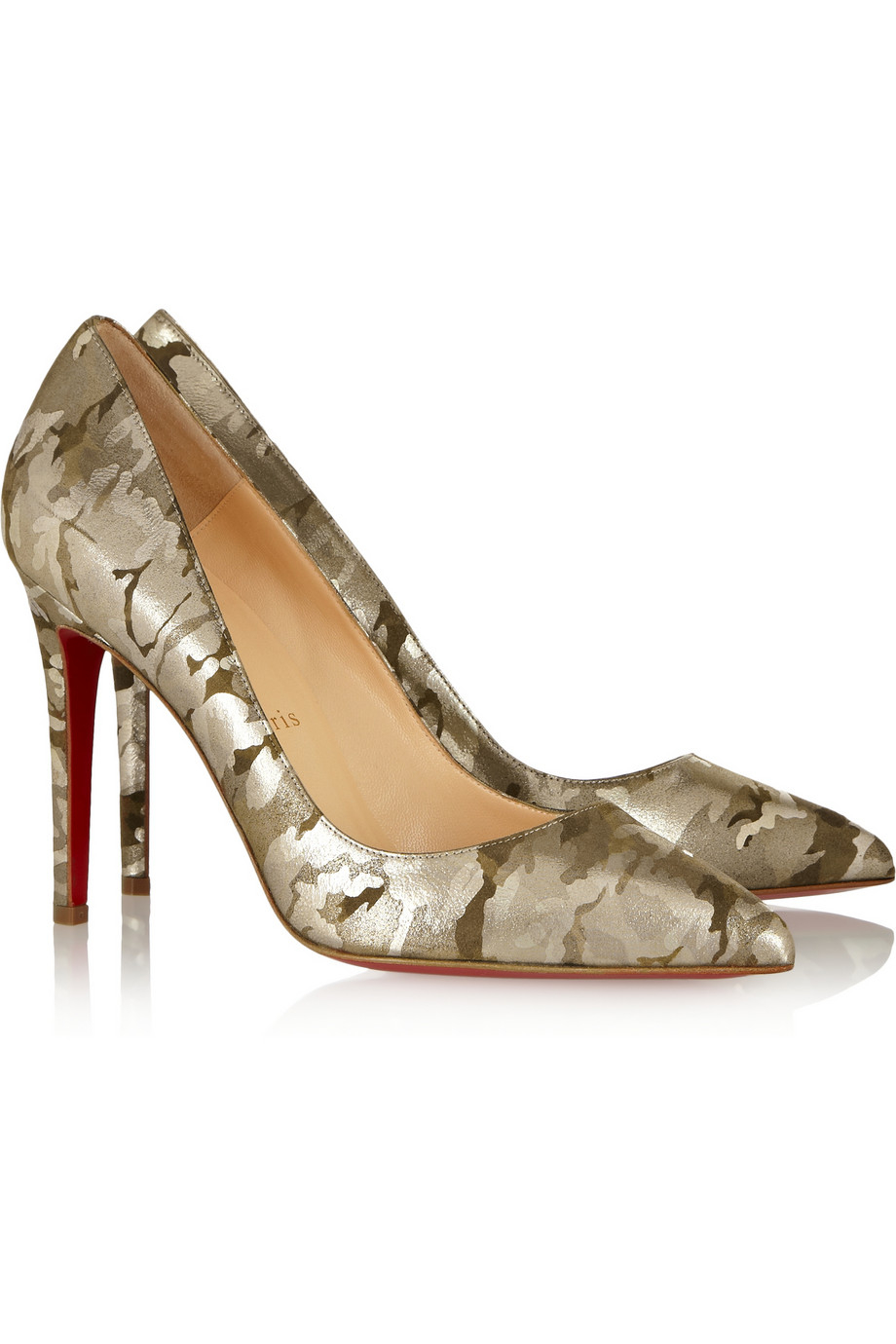 Christian louboutin Pigalle 100 Camouflage-Print Metallic Suede ...