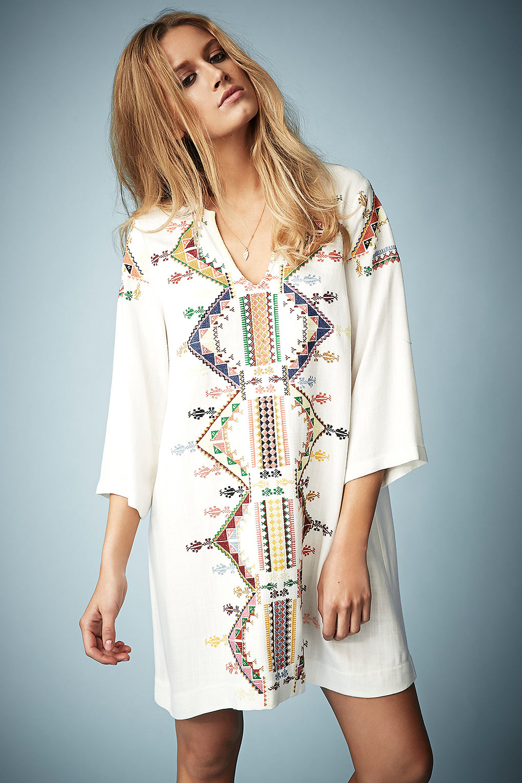 Lyst - Topshop Embroidered Smock Dress By Kate Moss For in Natural