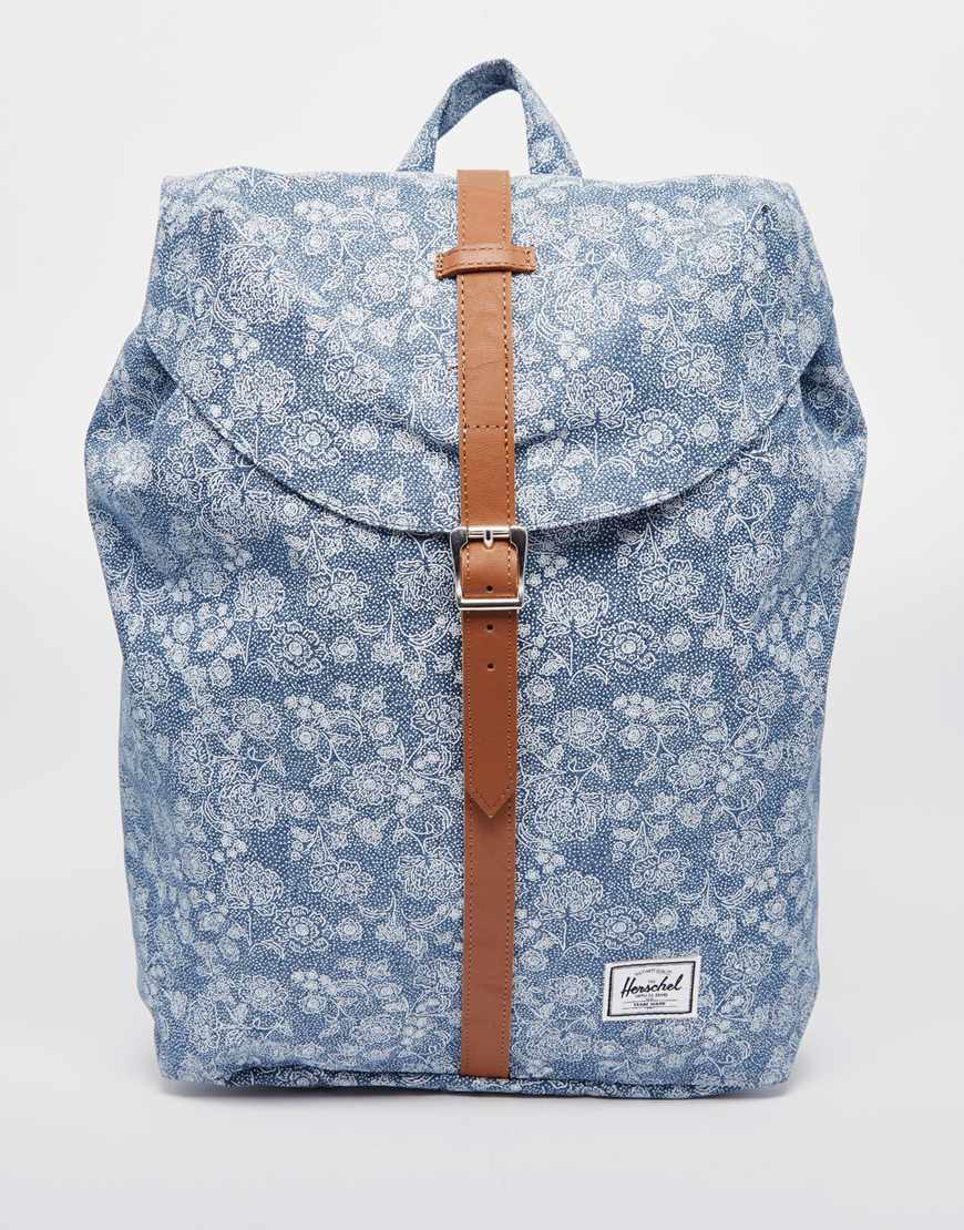 Herschel supply co. Post Backpack In Floral Chambray Print in Blue | Lyst