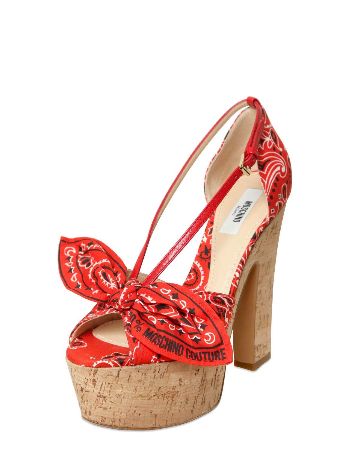 Lyst Moschino 135mm Bandana Printed Cotton Sandals  in Red