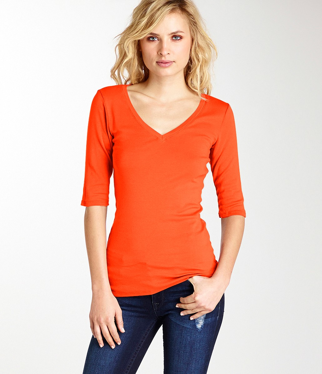 elbow sleeve v neck tee