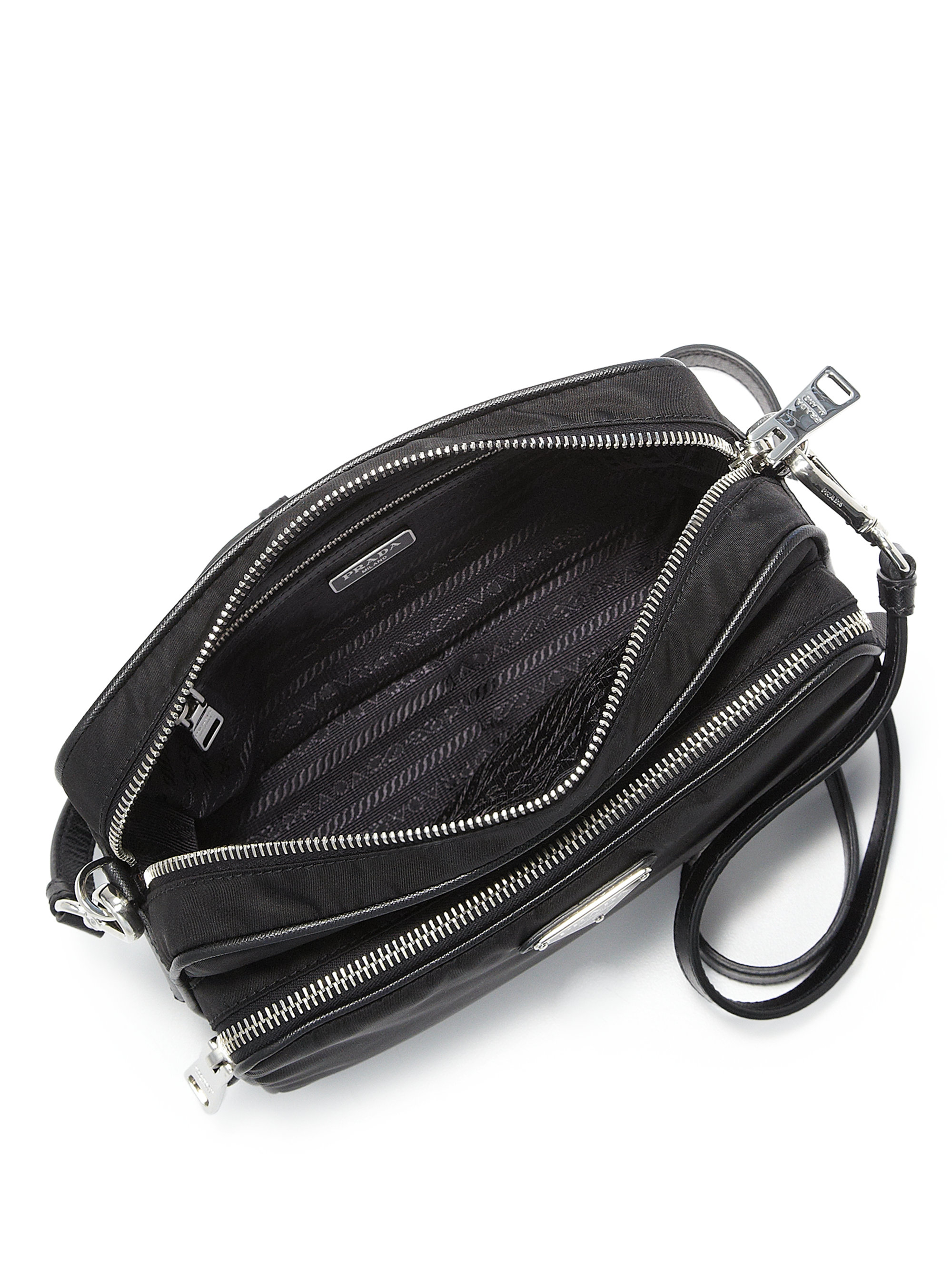 Prada Nylon \u0026amp; Saffiano Leather Bandoliera in Black | Lyst