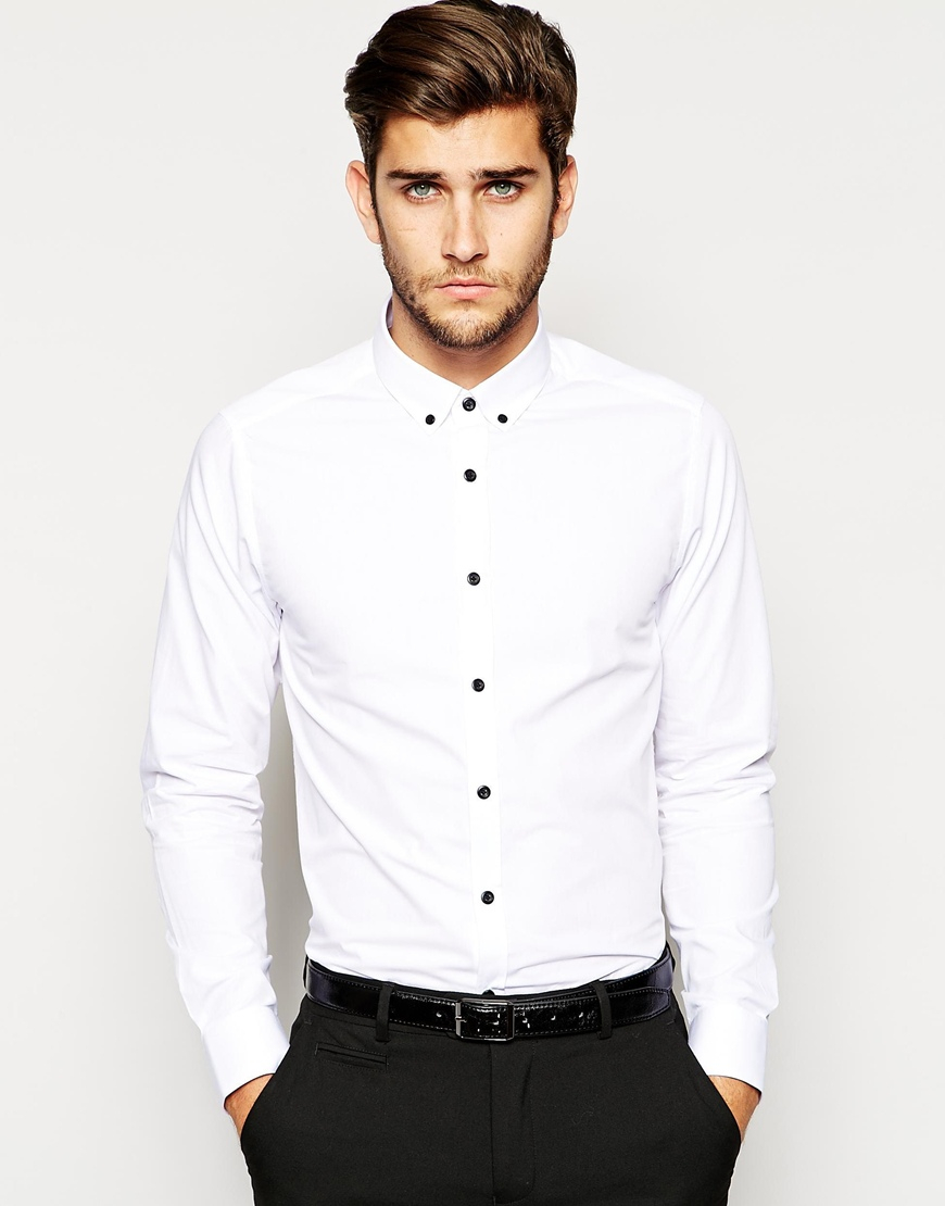 Lyst - Asos Smart Shirt In Long Sleeve With Contrast Buttons And Button ...