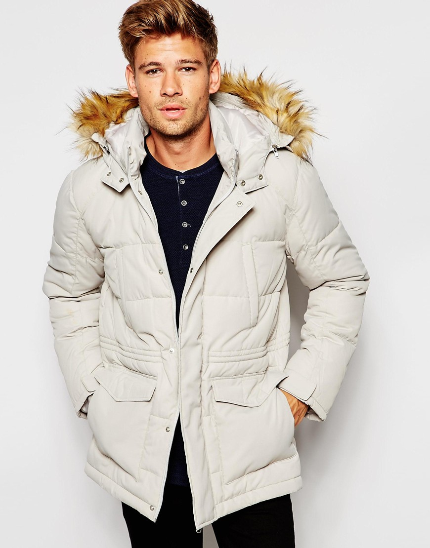 Lyst - Asos Quilted Fishtail Parka With Faux Fur Hood In White in White ...