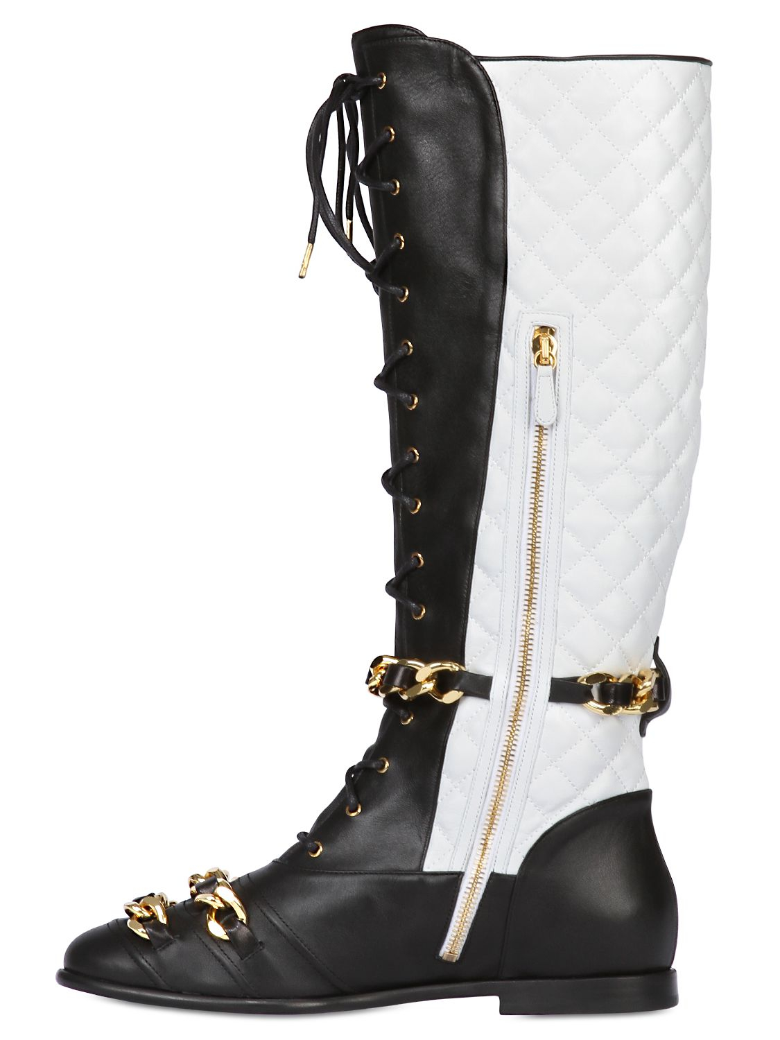 Lyst - Moschino 25Mm Chain Quilted Leather Boots in Black