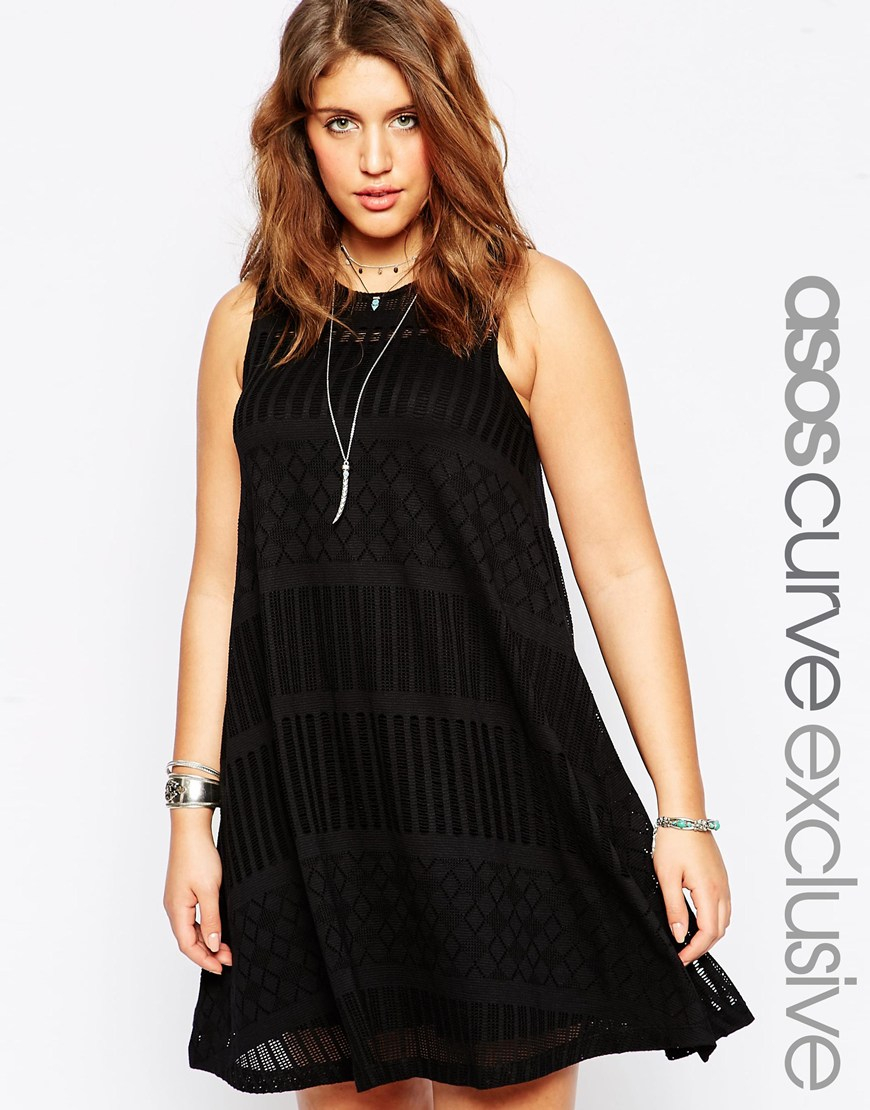 Asos Curve Swing Dress In Festival Lace in Black | Lyst