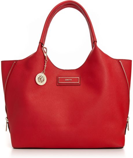 Dkny Saffiano East West Zip Tote in Red | Lyst