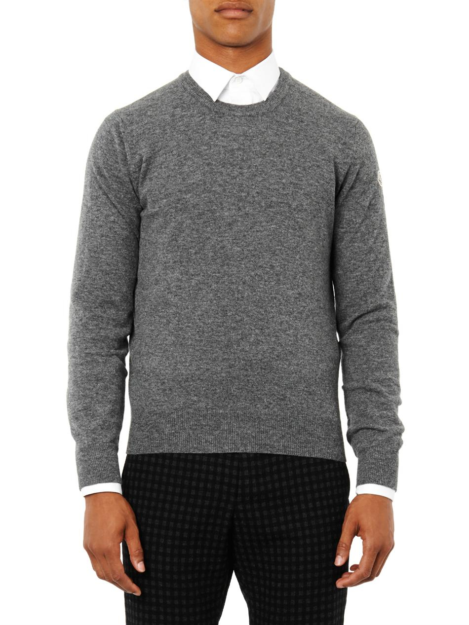 Lyst - Moncler Crew-Neck Wool Sweater in Gray for Men