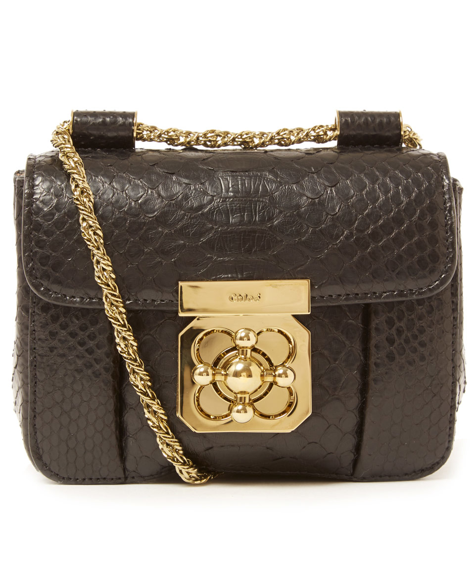 Chlo Mini Black Elsie Python Leather Bag in Black | Lyst