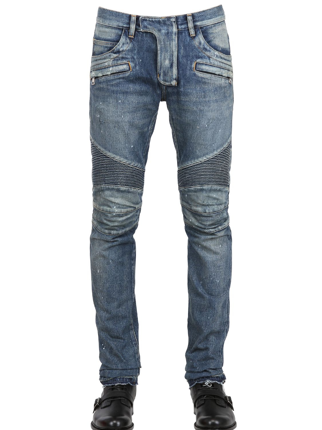 Balmain 18cm Painted Denim Biker Jeans in Blue for Men | Lyst