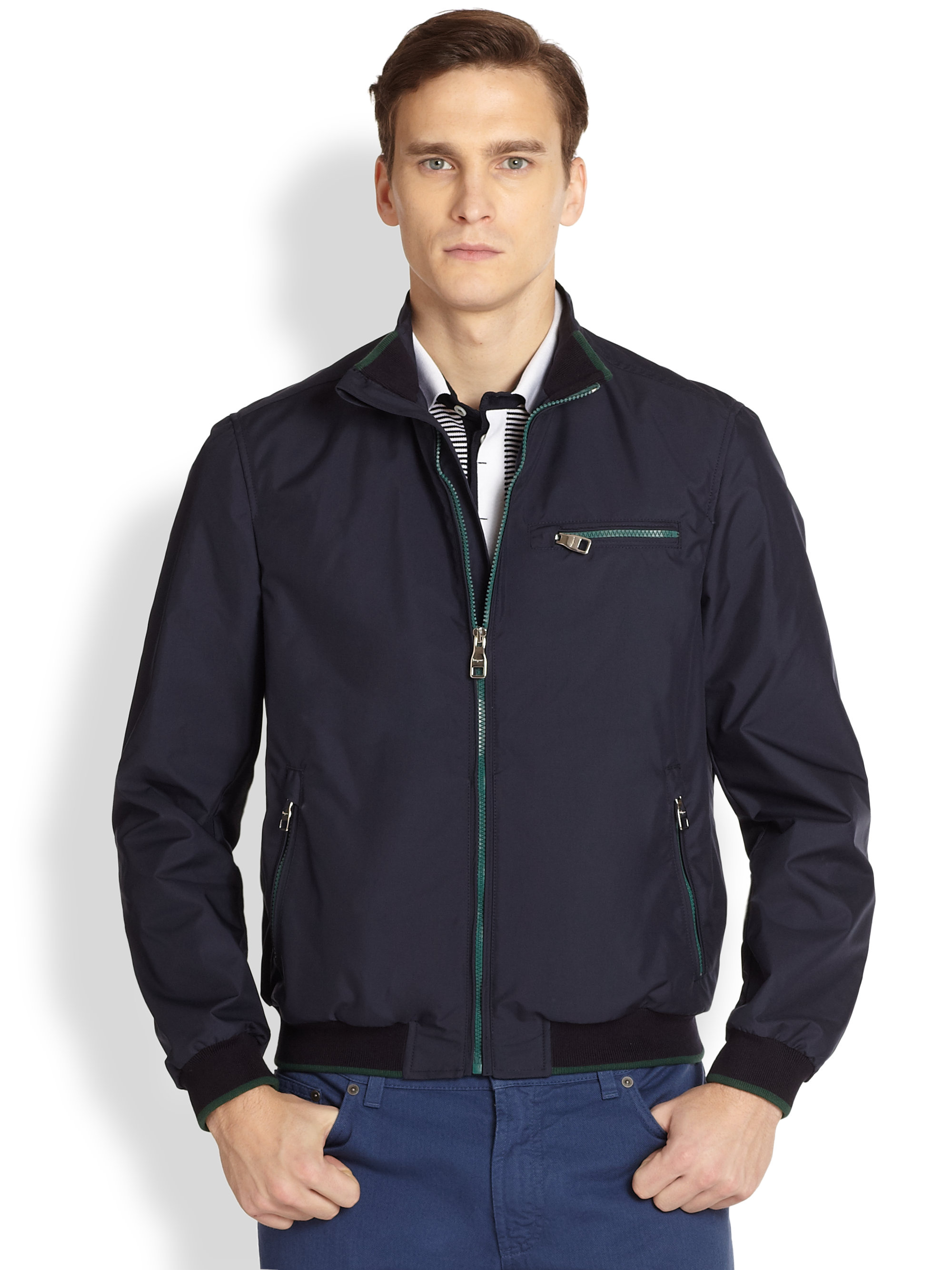 Lyst - Ferragamo Zipfront Blouson Jacket in Blue for Men