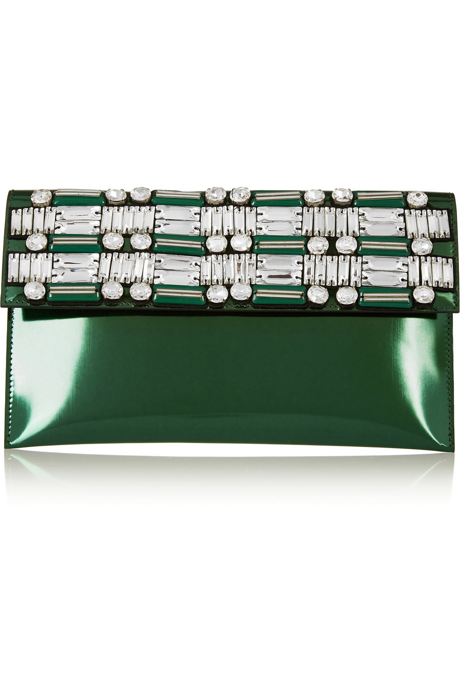 Marni Crystalembellished Metallic Leather Clutch in Green Lyst
