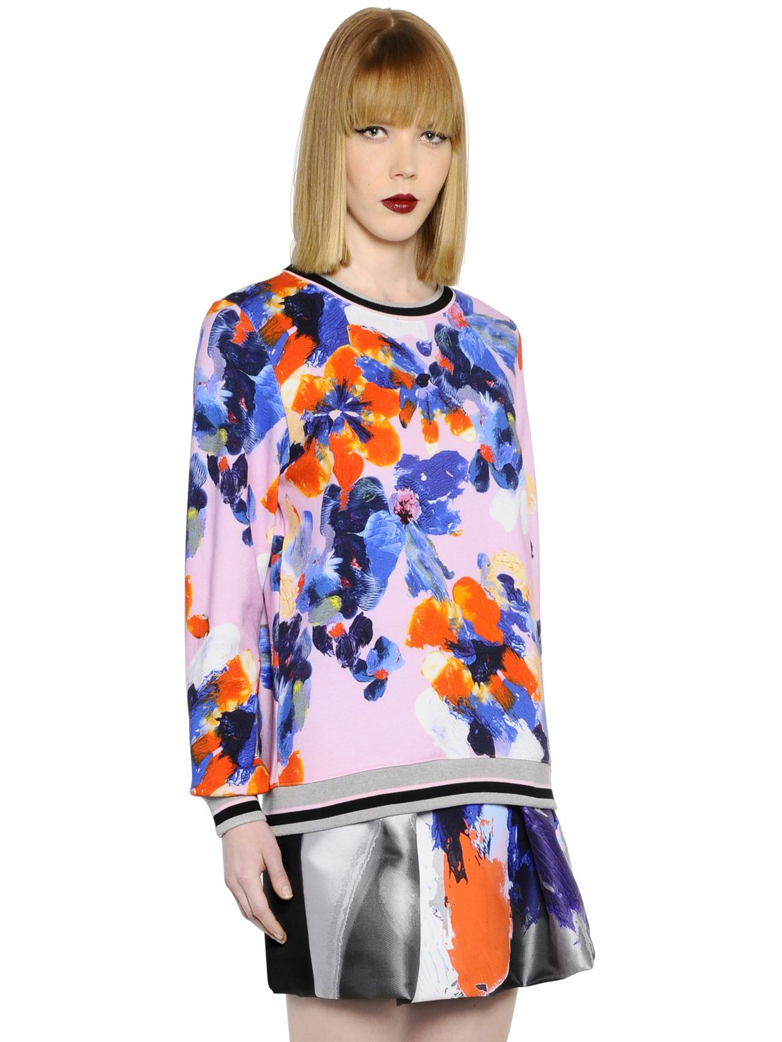 Msgm Floral Printed Cotton Sweatshirt in Blue | Lyst