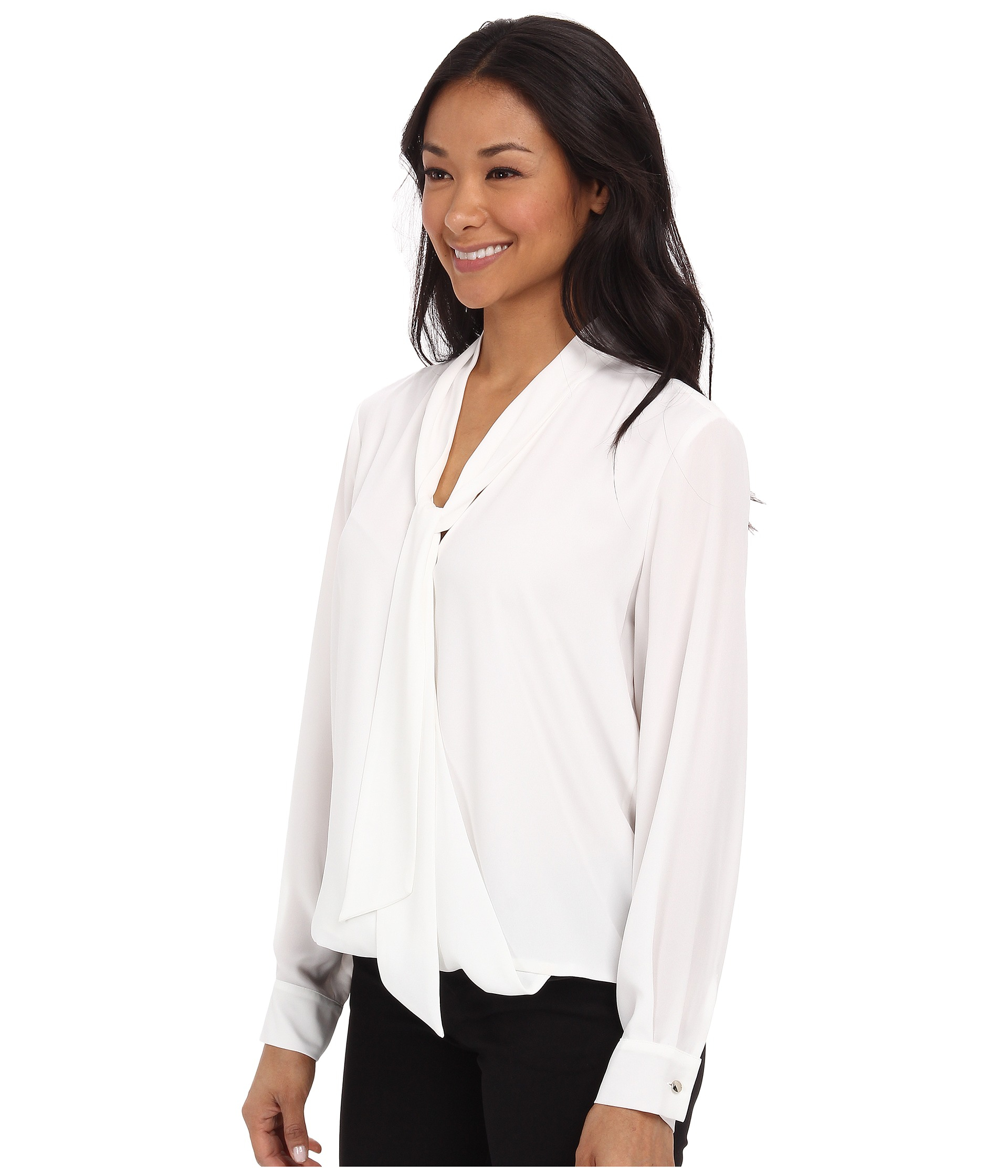 Lyst - Vince Camuto Tie Neck Wrap Blouse in White