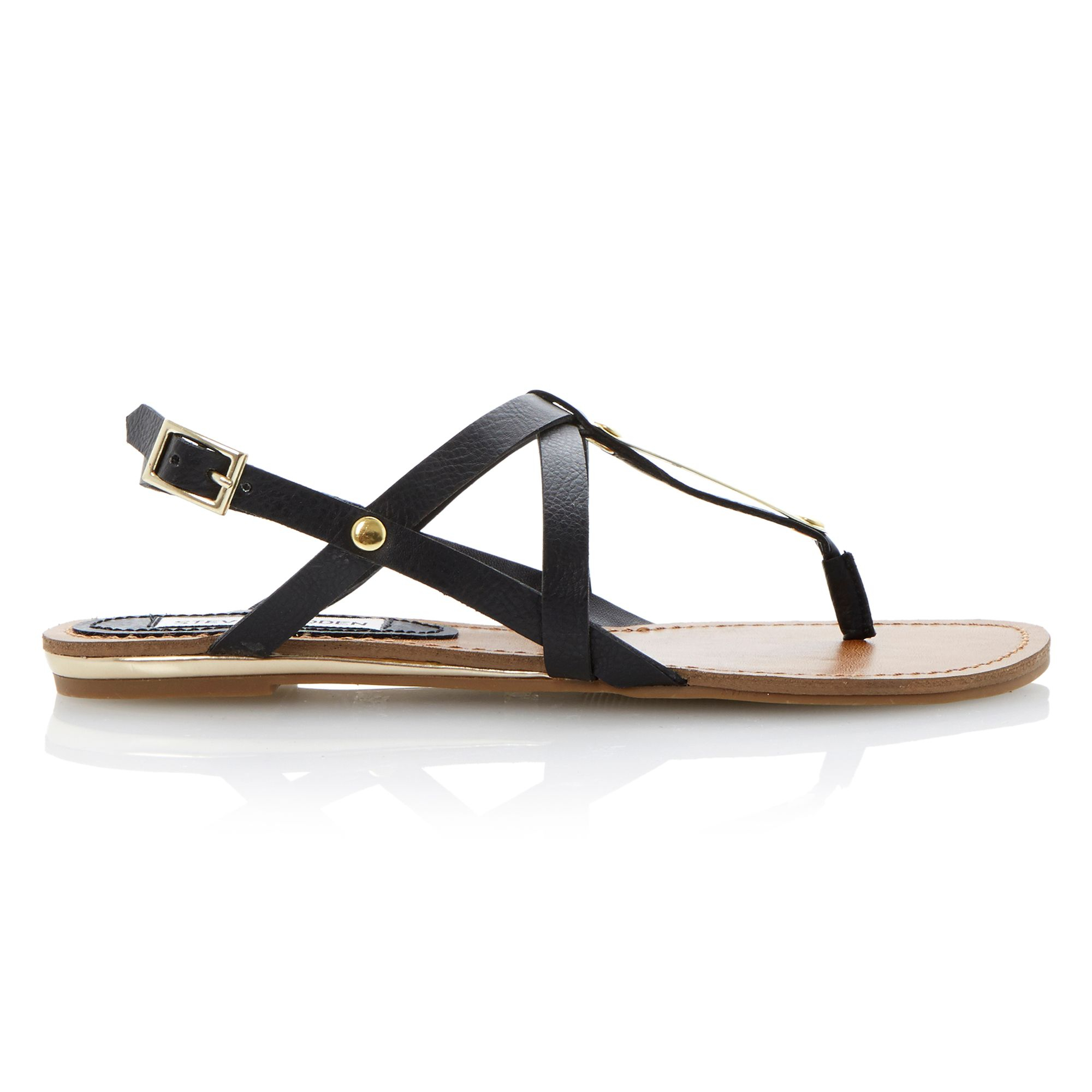 Steve Madden Henna Metal Detail Toe Post Flat Sandals in Black | Lyst