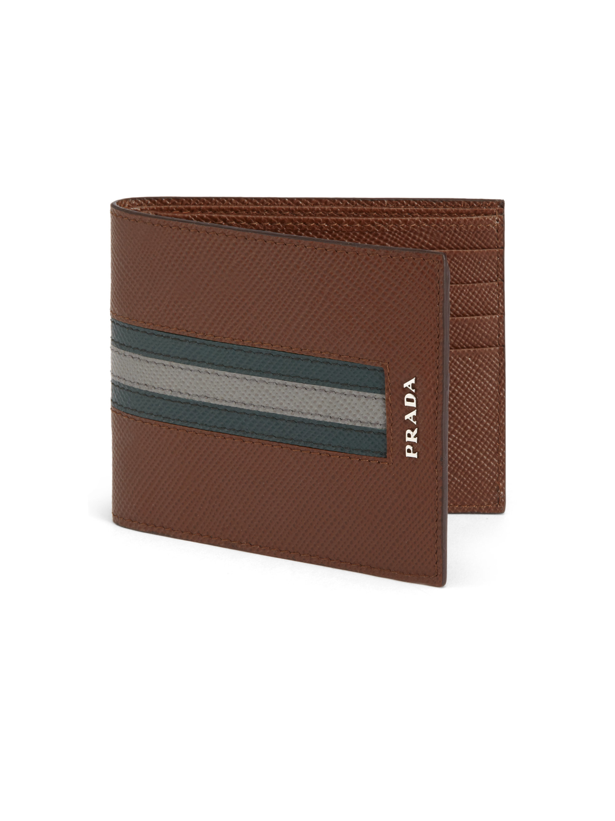 Lyst - Prada Saffiano Cuir Striped Bifold Wallet in Brown for Men